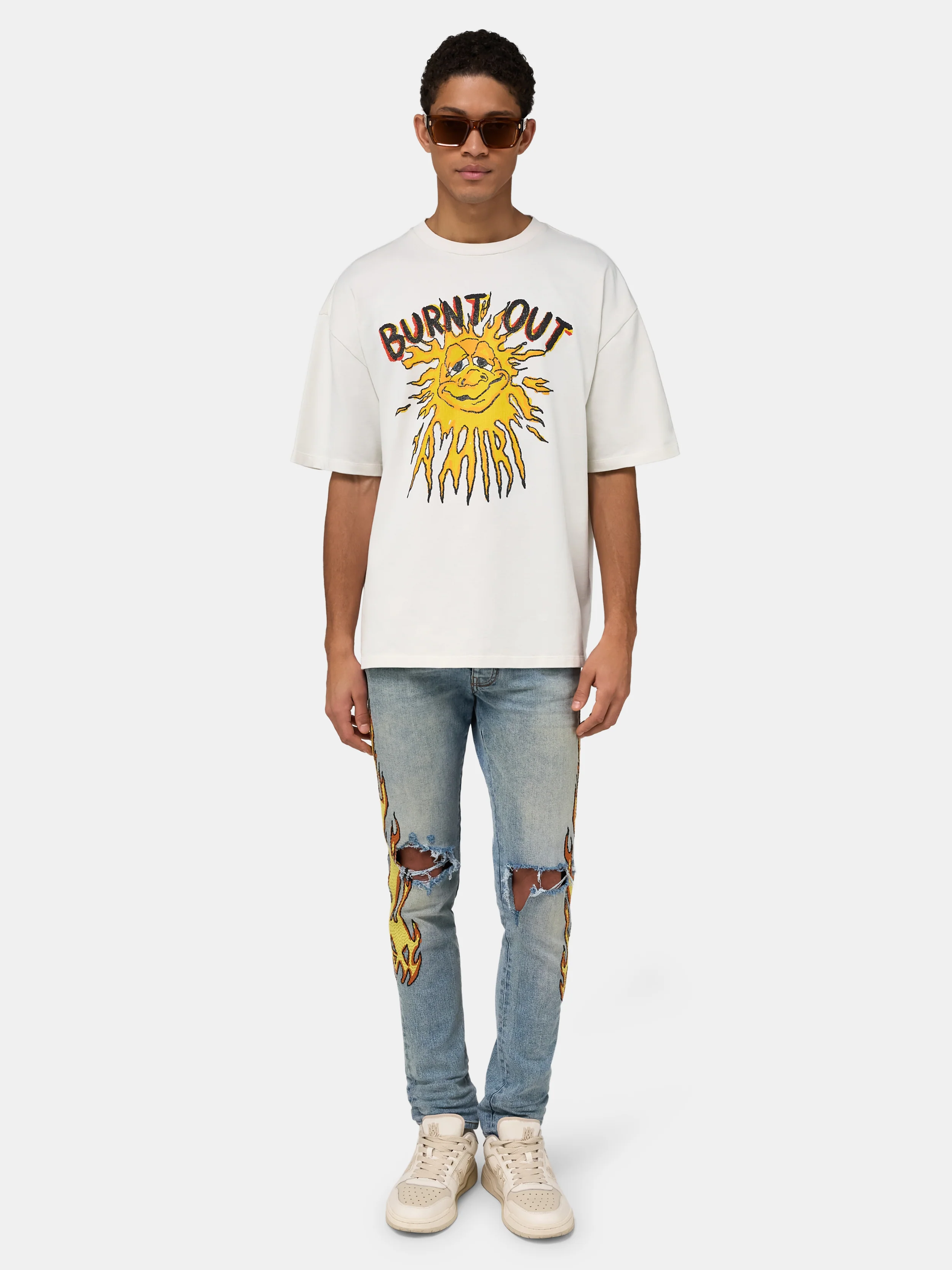 FLAMES EMB SKINNY JEAN - Ash Indigo