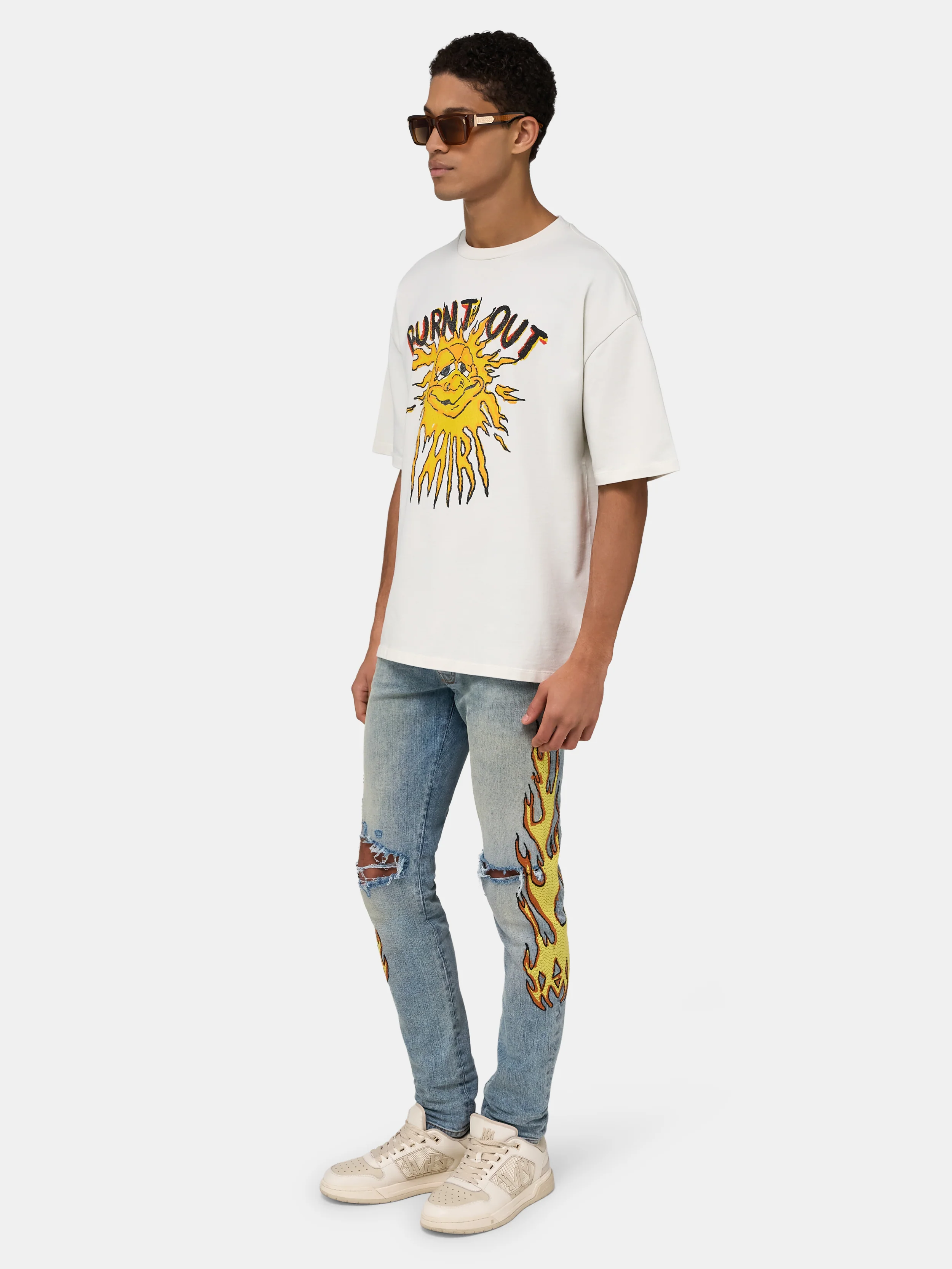 FLAMES EMB SKINNY JEAN - Ash Indigo