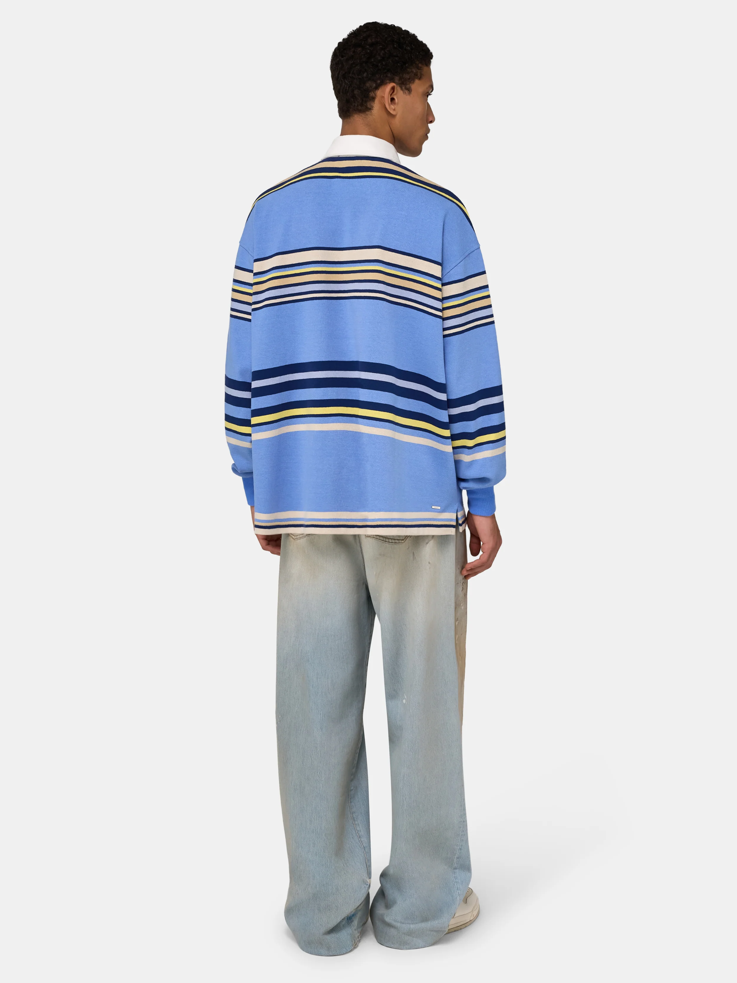 STRIPED OVERSIZED LONG SLEEVE POLO - Blue