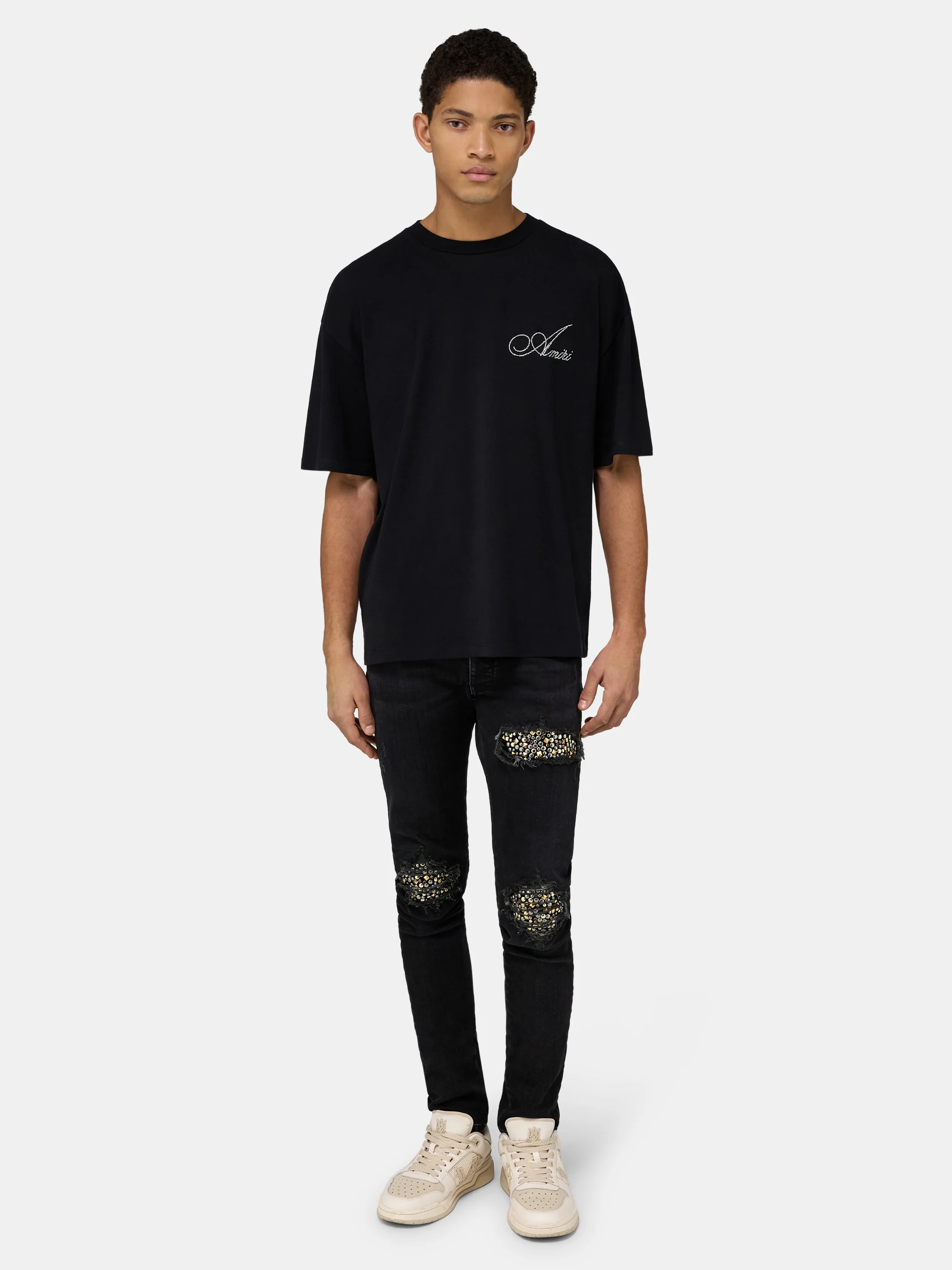 CRYSTAL AMIRI SCRIPT OVERSIZED TEE - Black
