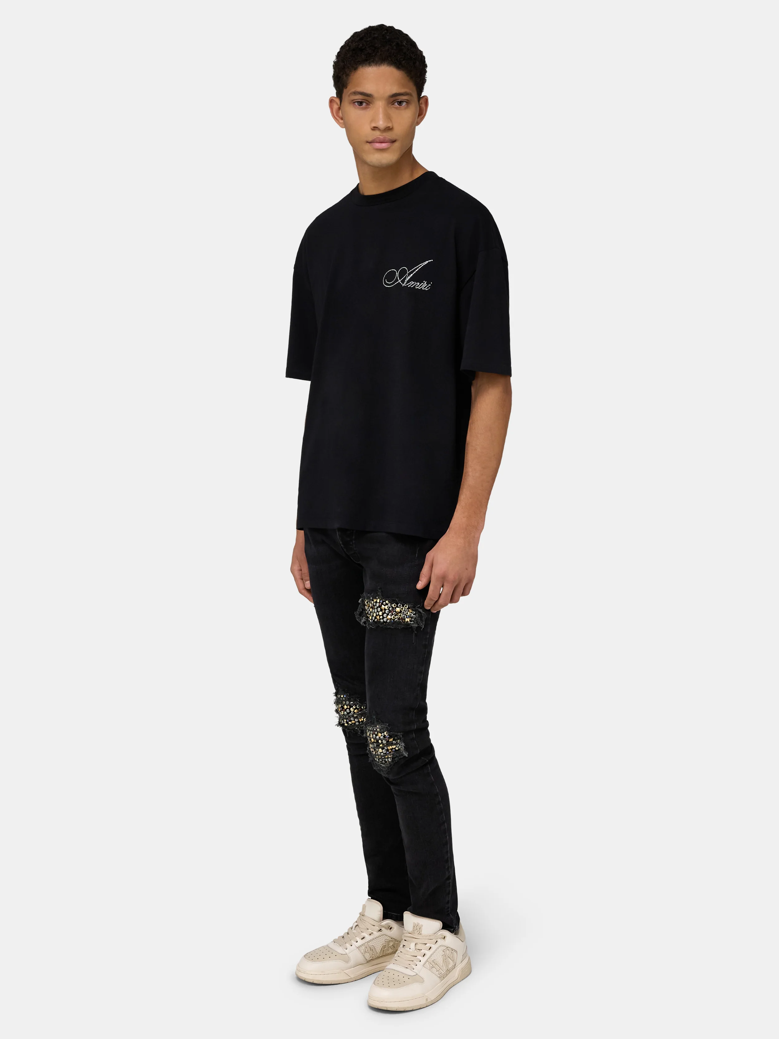 CRYSTAL AMIRI SCRIPT OVERSIZED TEE - Black