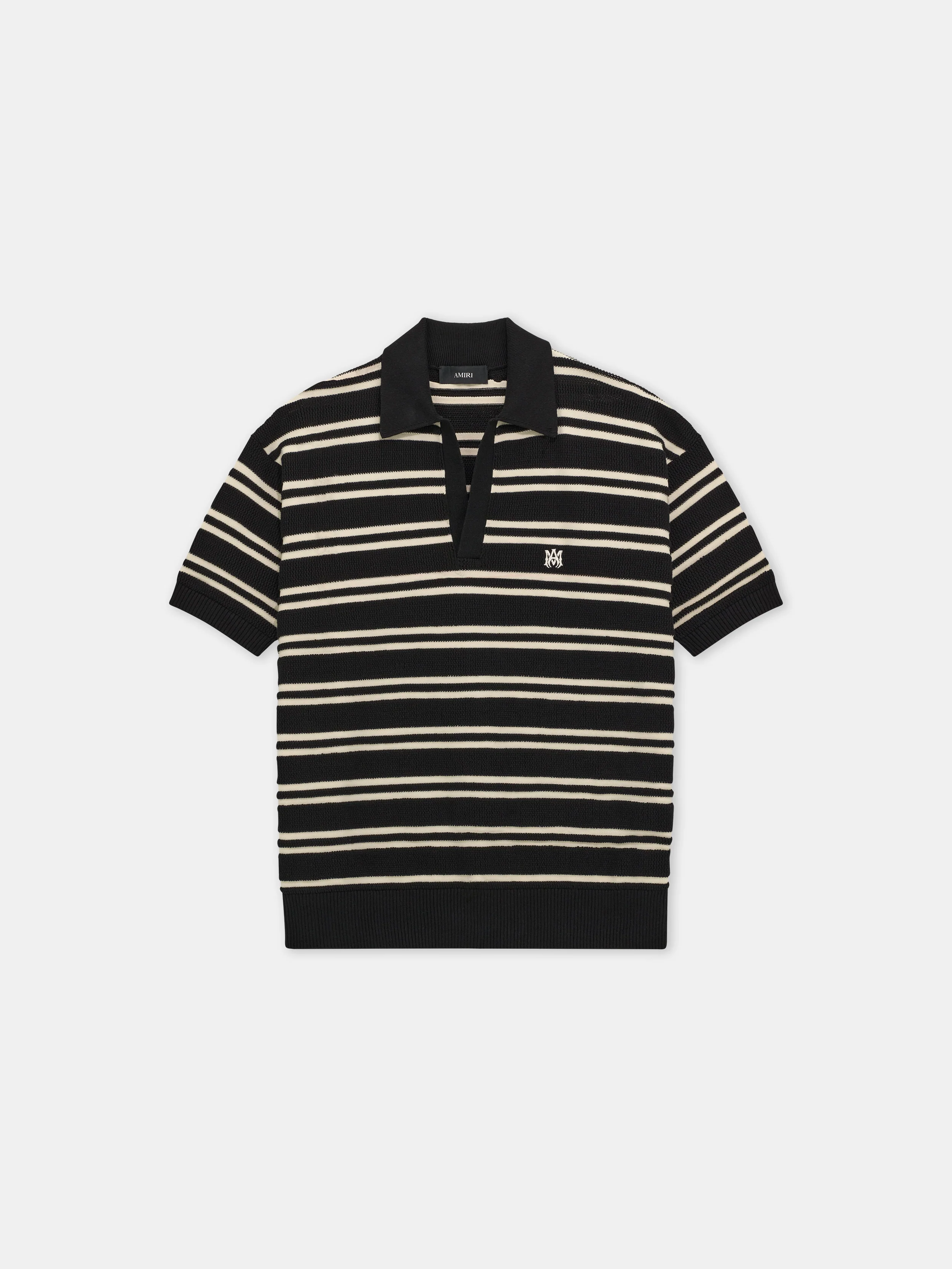 MA STRIPE KNIT SS POLO - Black