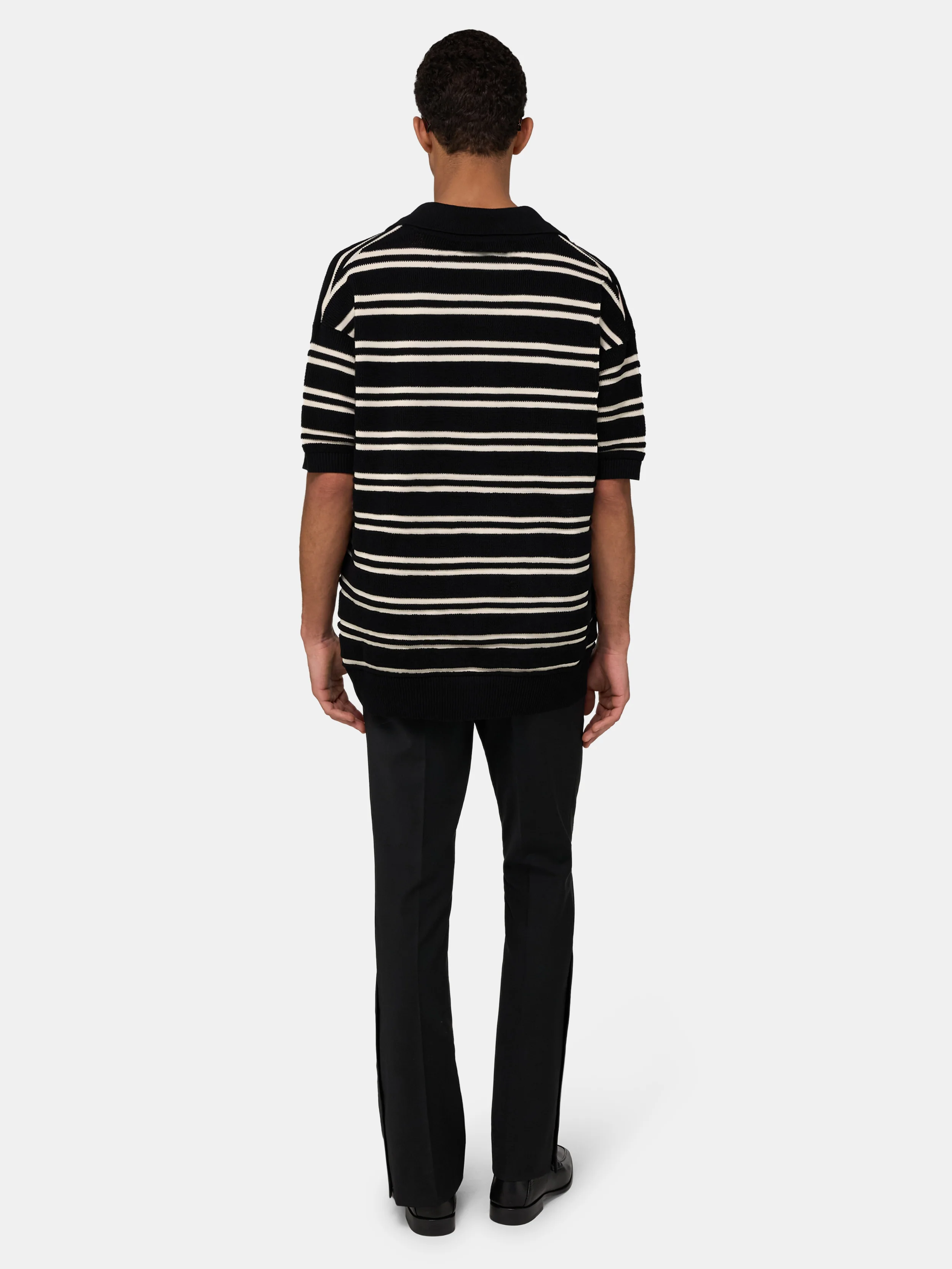 MA STRIPE KNIT SS POLO - Black