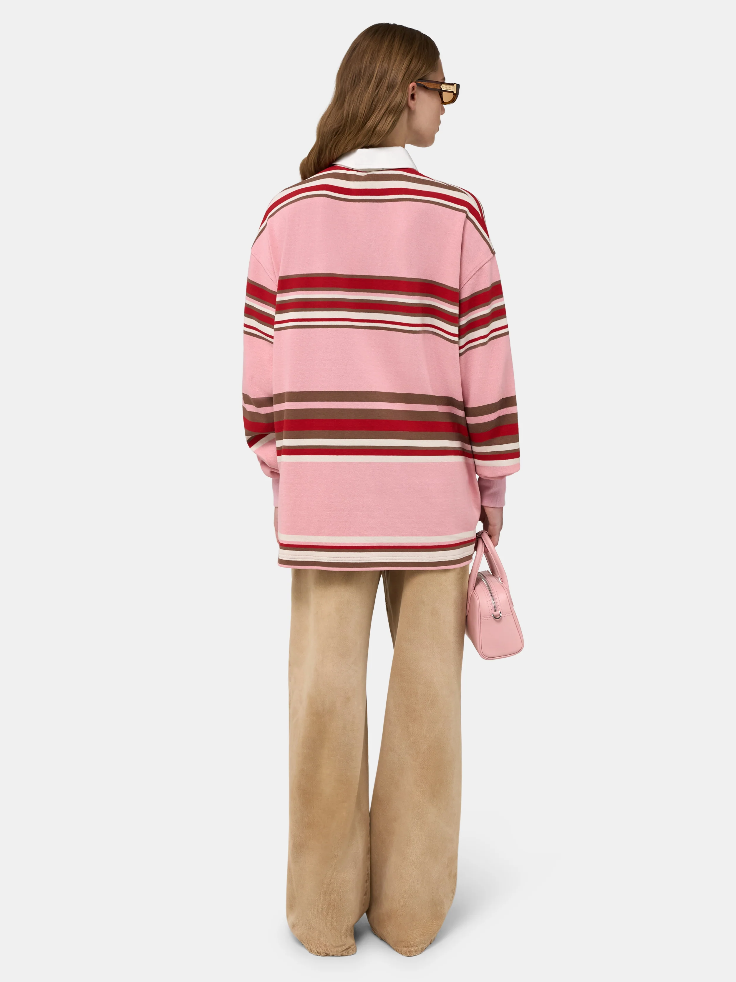 WOMEN - WOMEN'S STRIPED OVERSIZED LONG SLEEVE POLO - Pink