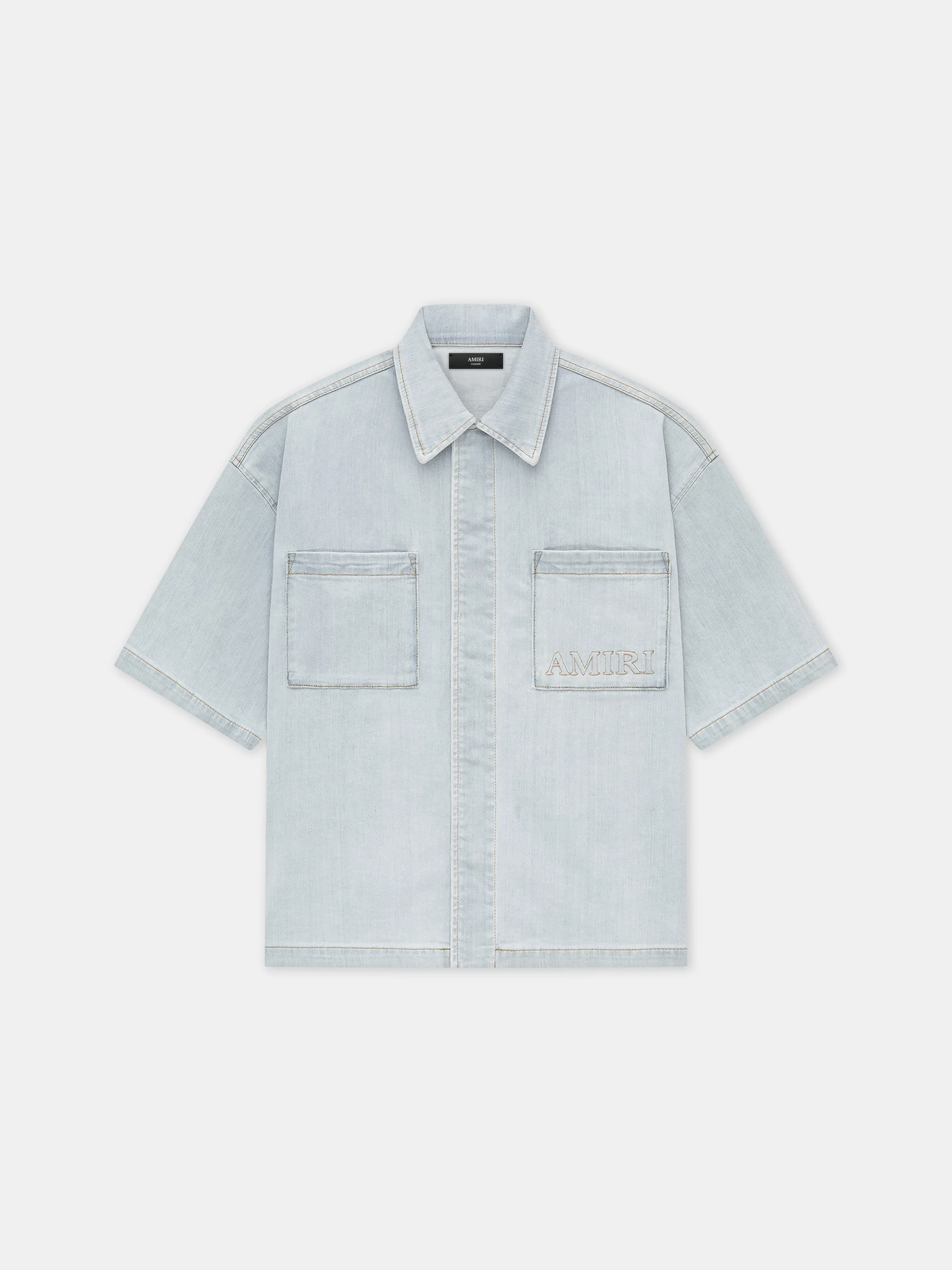 AMIRI 3D SHORT SLEEVE SNAP SHIRT - Light Indigo