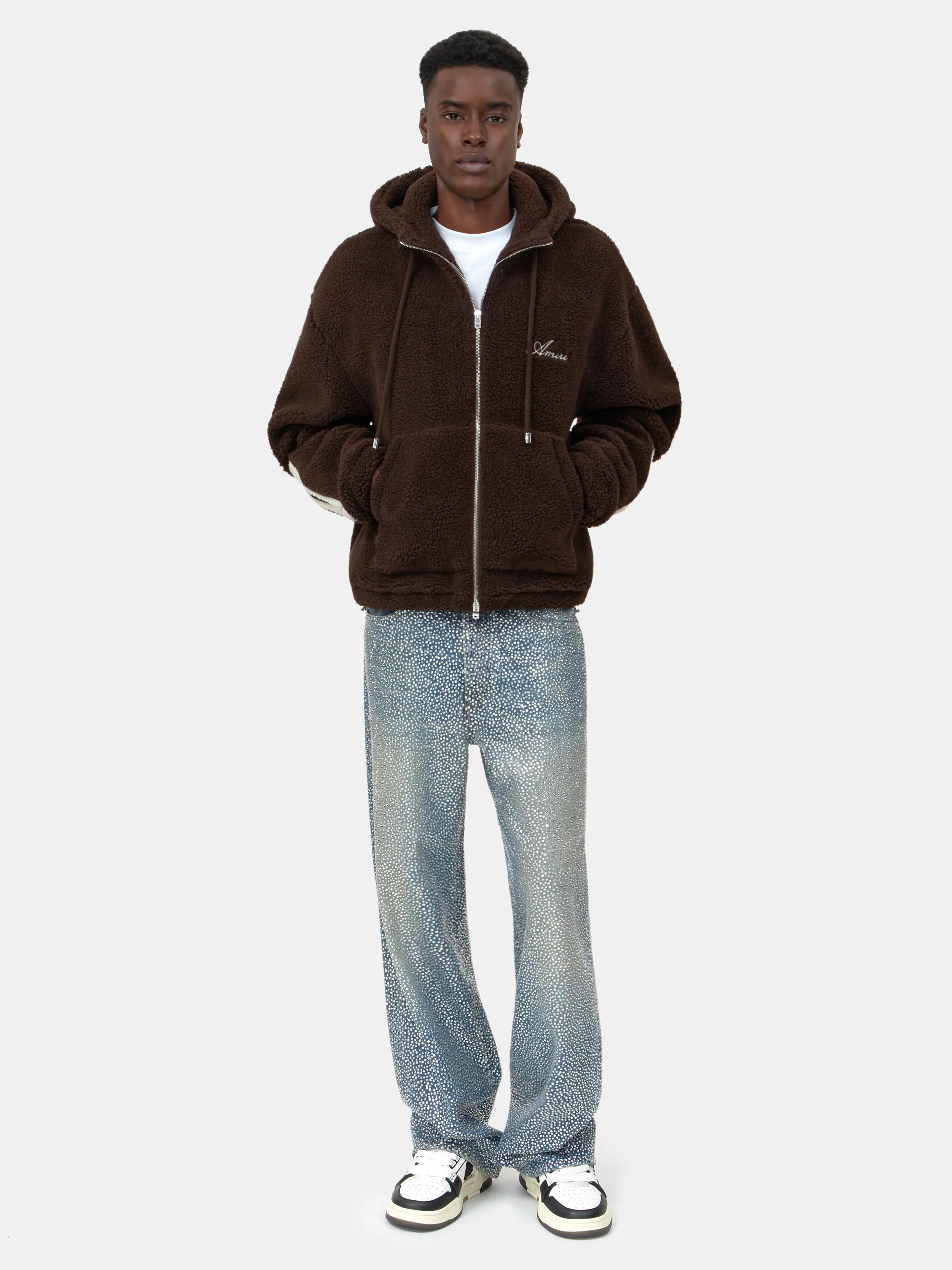 BONES FLEECE ZIP HOODIE - Dark Brown