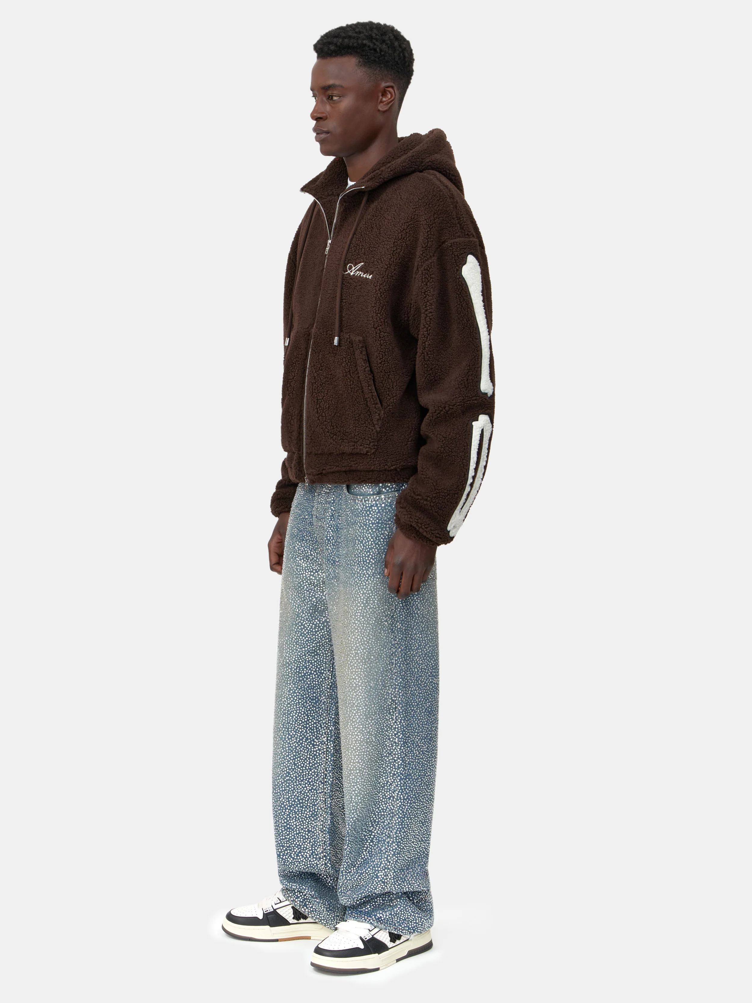 BONES FLEECE ZIP HOODIE - Dark Brown