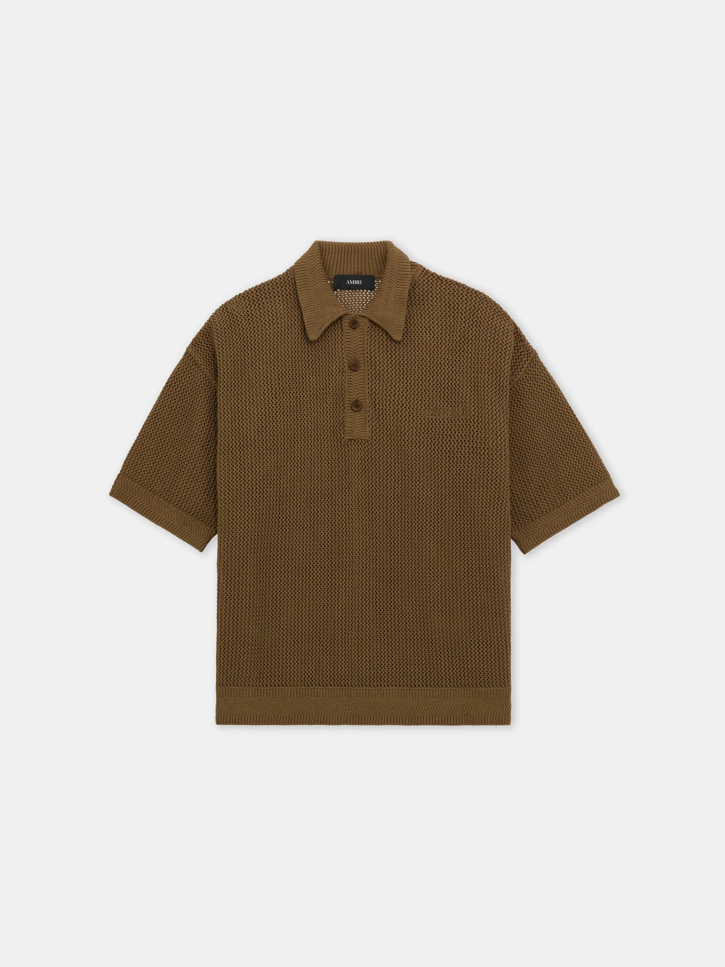 AMIRI CROCHET MESH POLO - Espresso