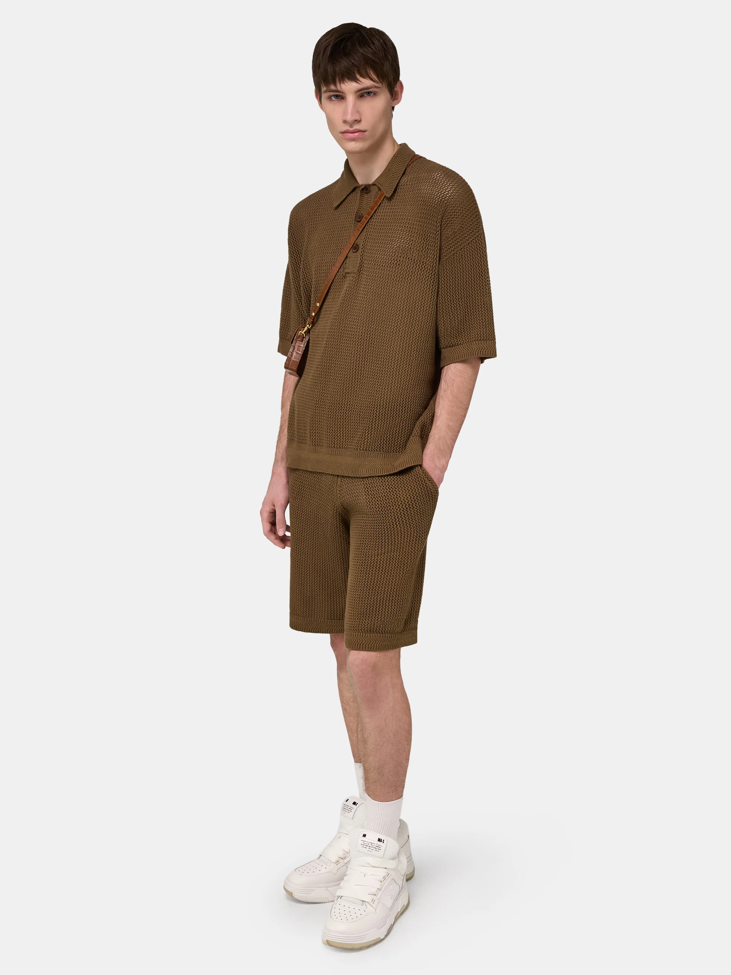 AMIRI CROCHET MESH POLO - Espresso