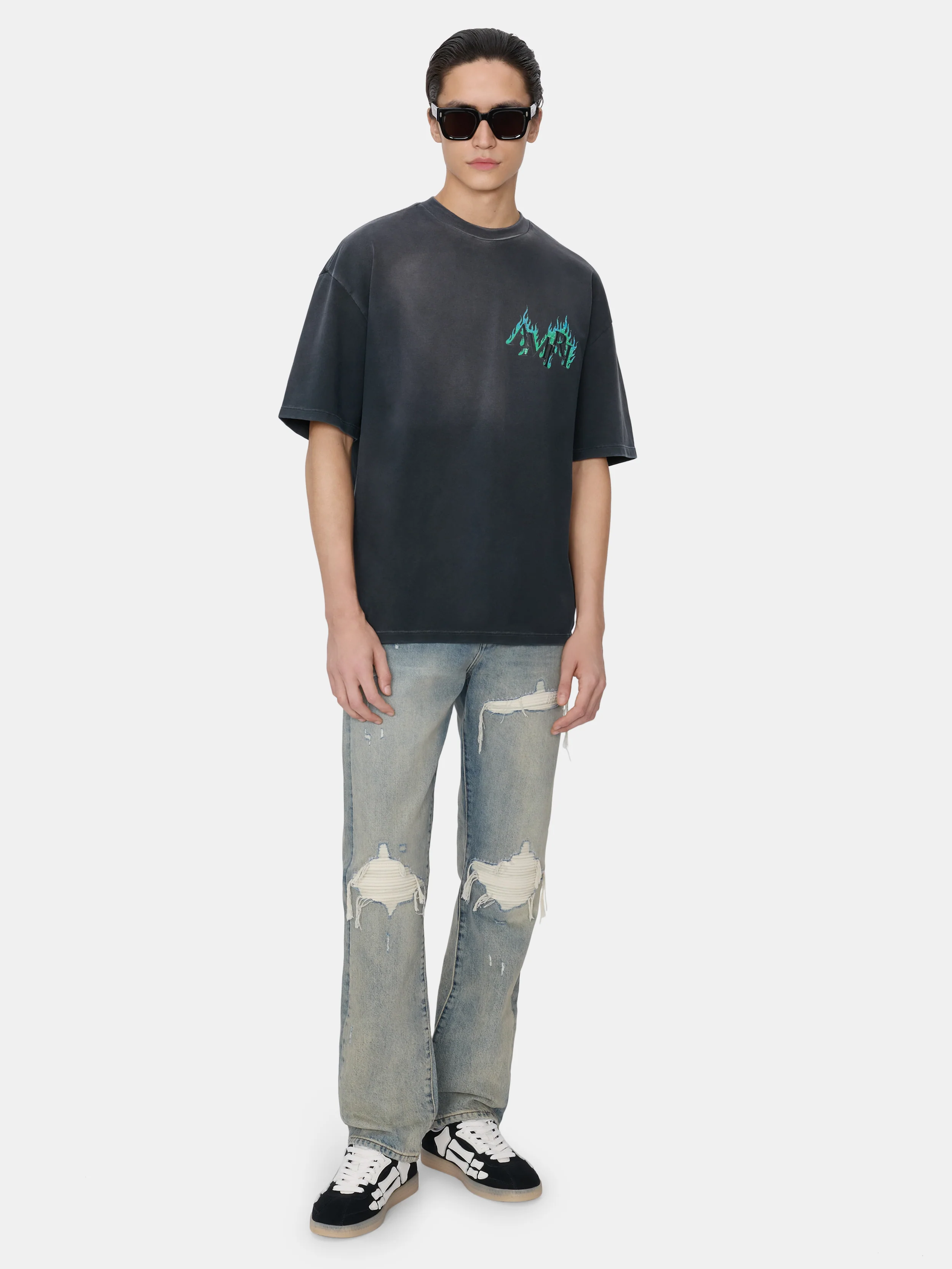 CRYSTAL AMIRI FLAMES OVERSIZED TEE - Black