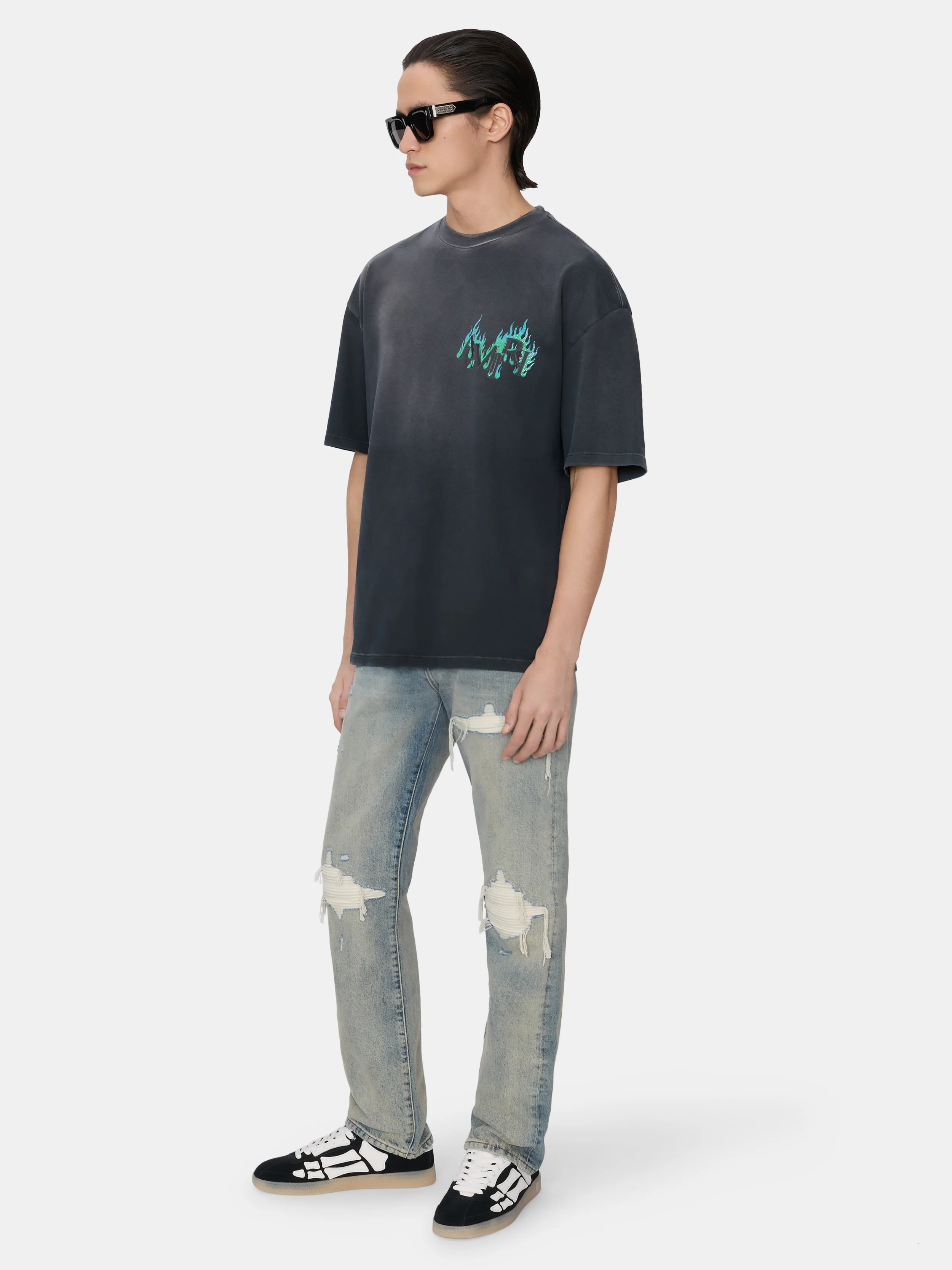 CRYSTAL AMIRI FLAMES OVERSIZED TEE - Black