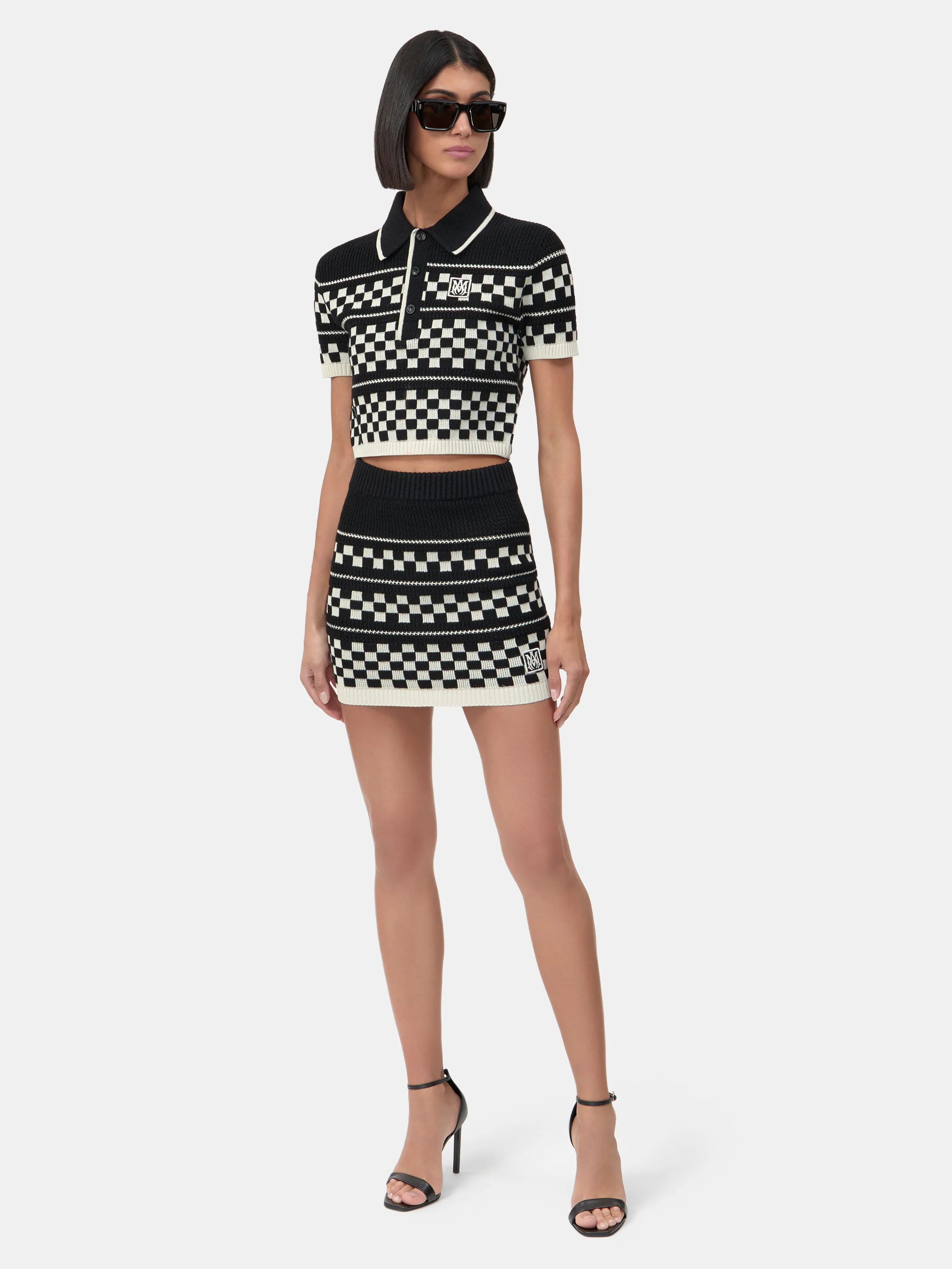 WOMEN - WOMEN'S CHECKERED MESH POLO - Black