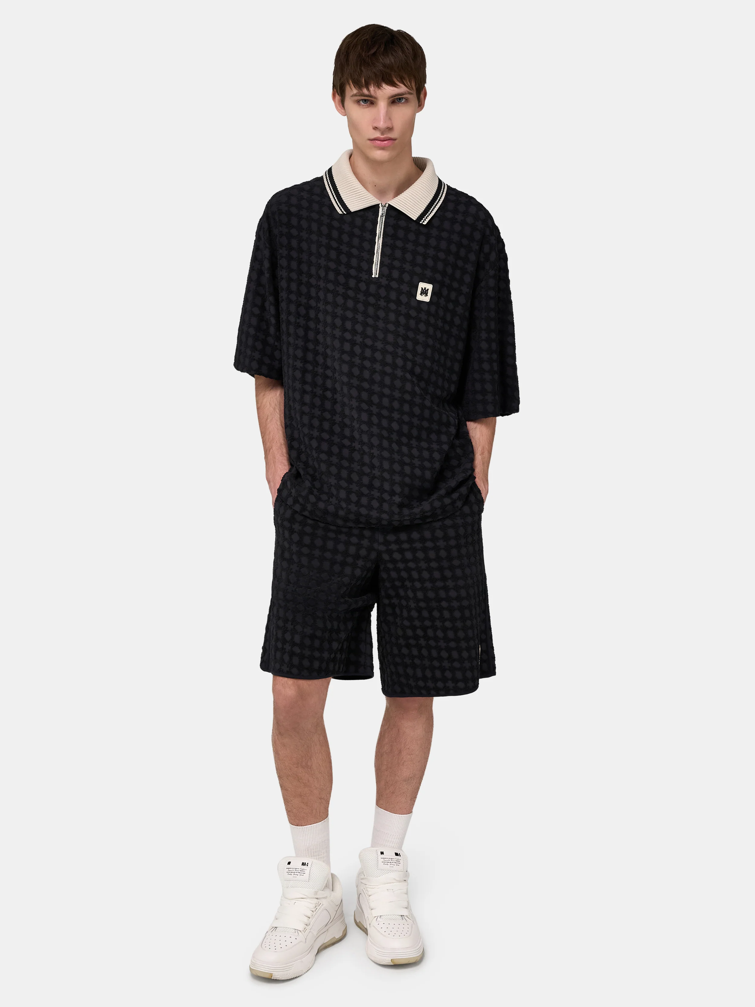 MA QUAD ZIP TOWELING POLO - Black
