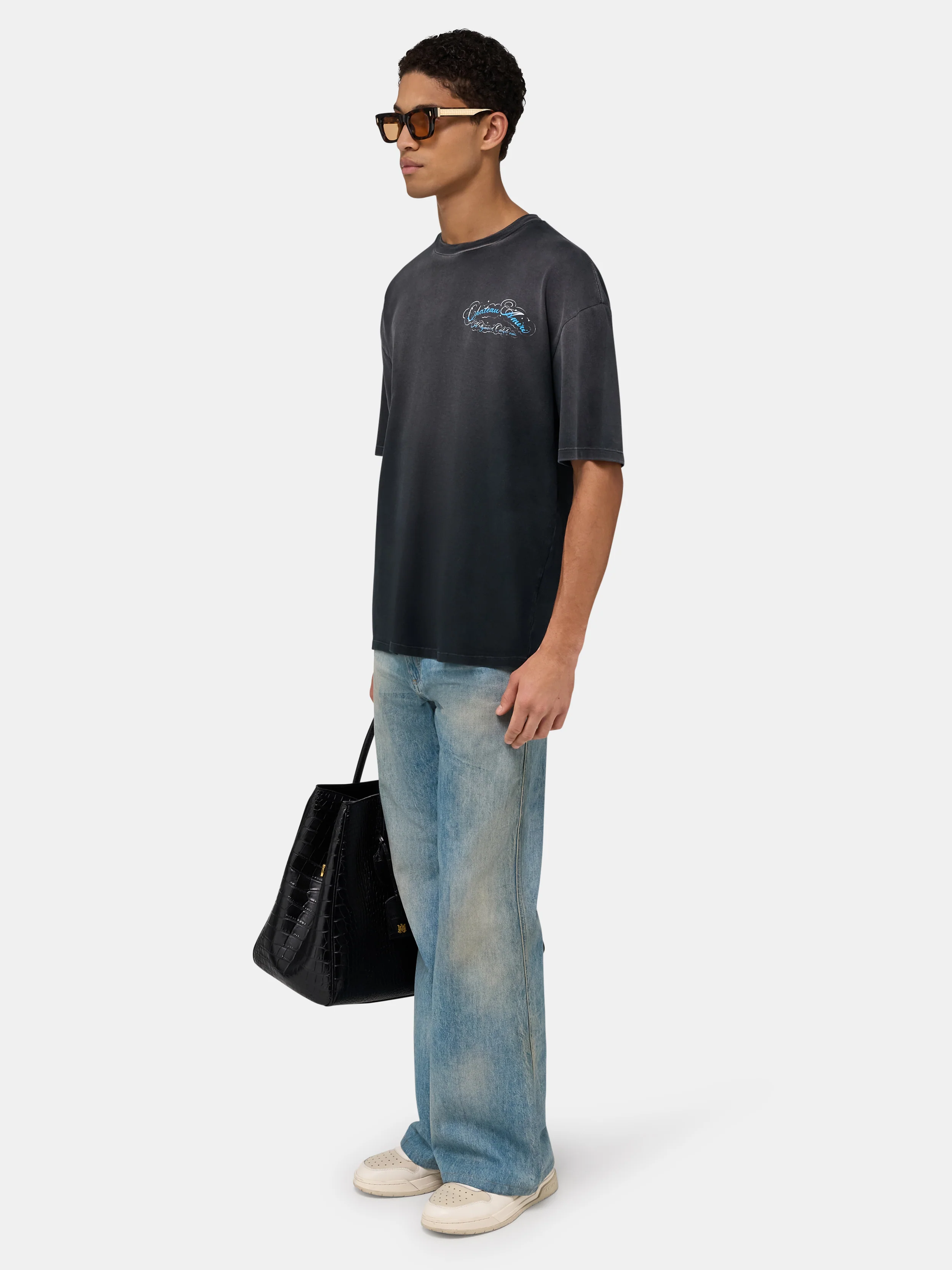 CRYSTAL CHATEAU SCRIPT OVERSIZED TEE - Black