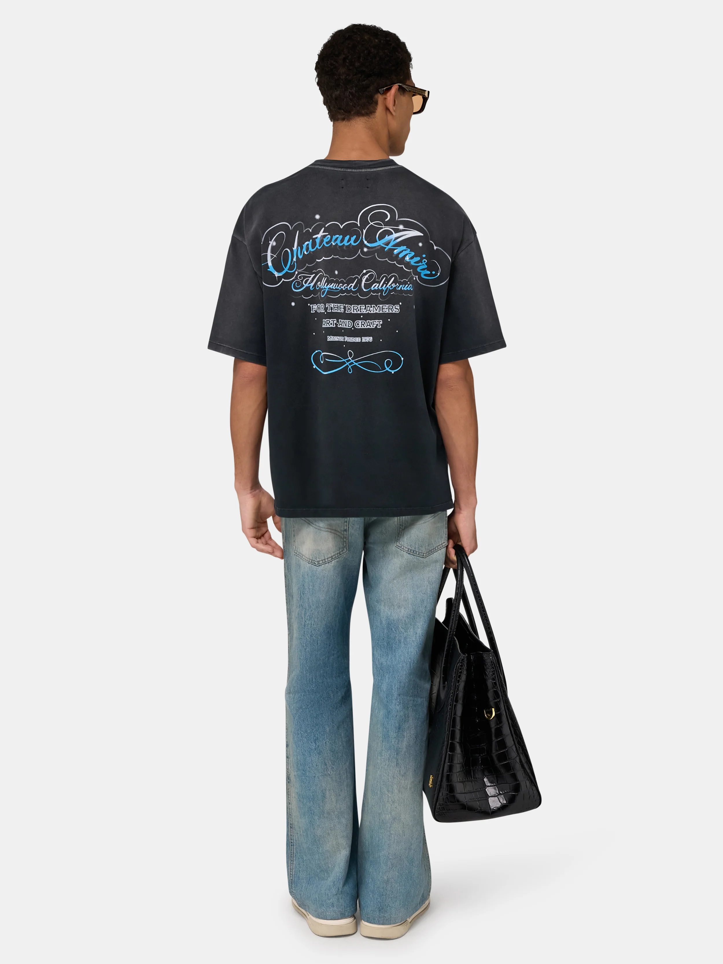 CRYSTAL CHATEAU SCRIPT OVERSIZED TEE - Black