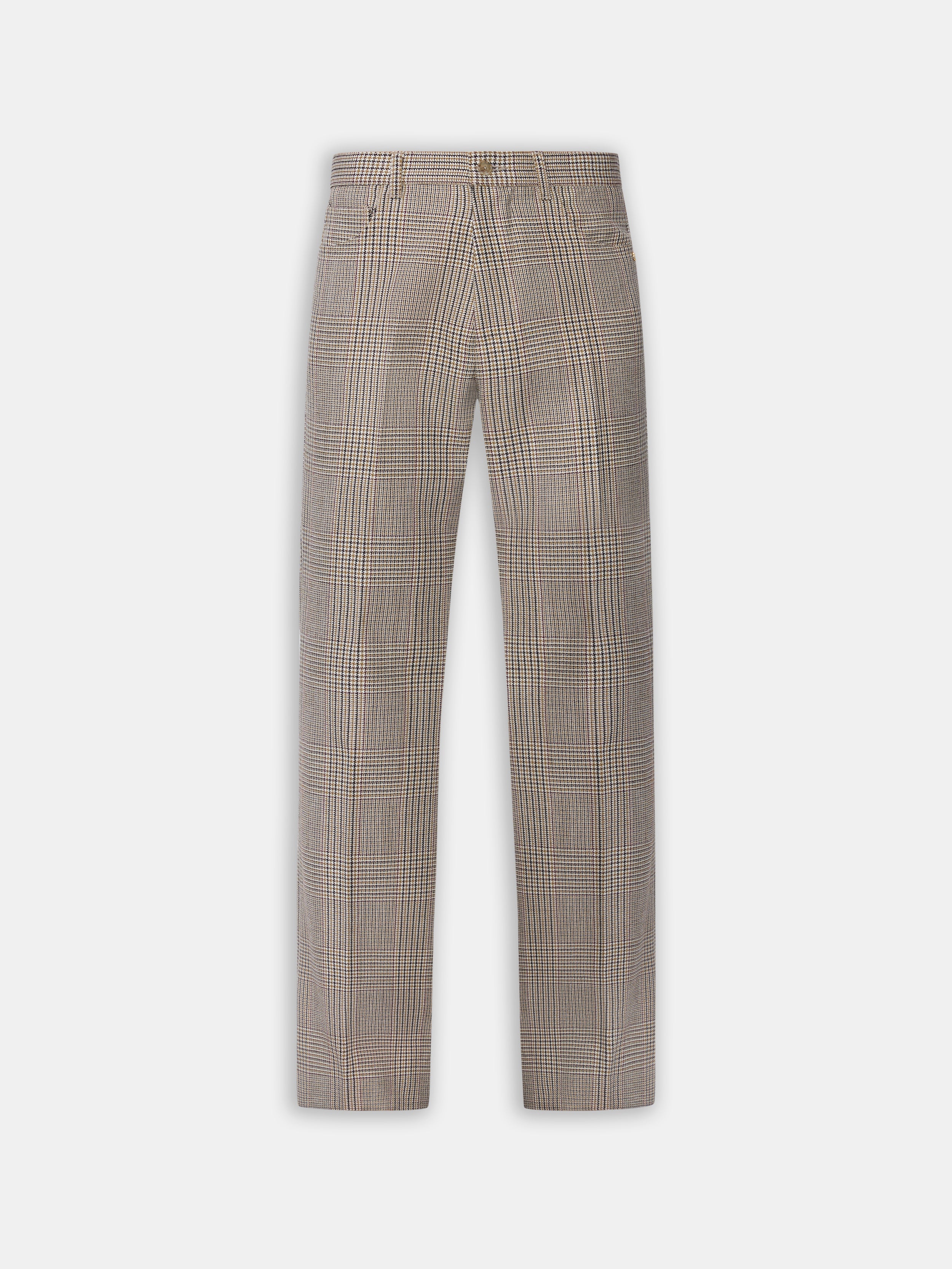 CHECK BOOT CUT PANT - Taupe