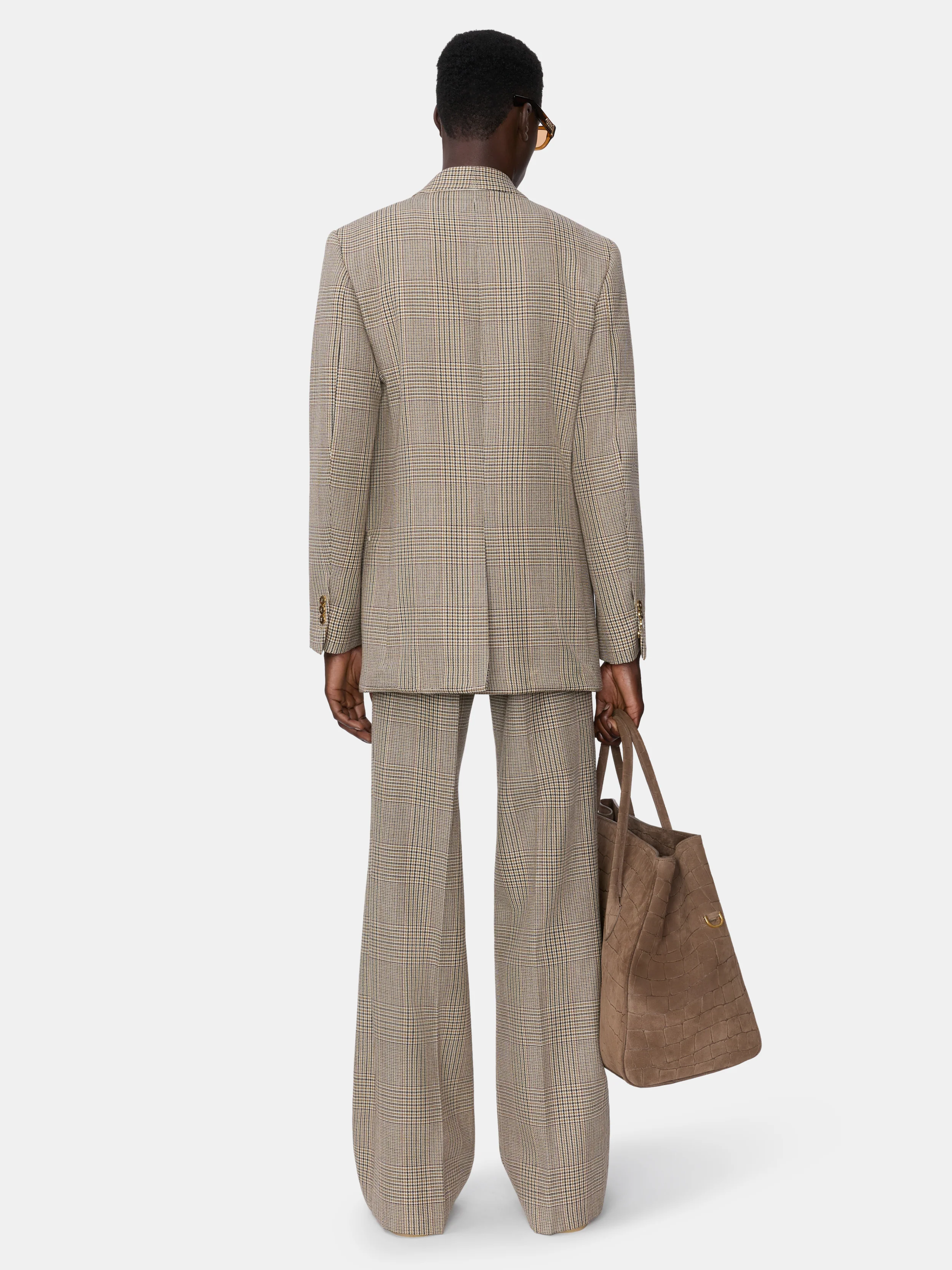 CHECK BOOT CUT PANT - Taupe