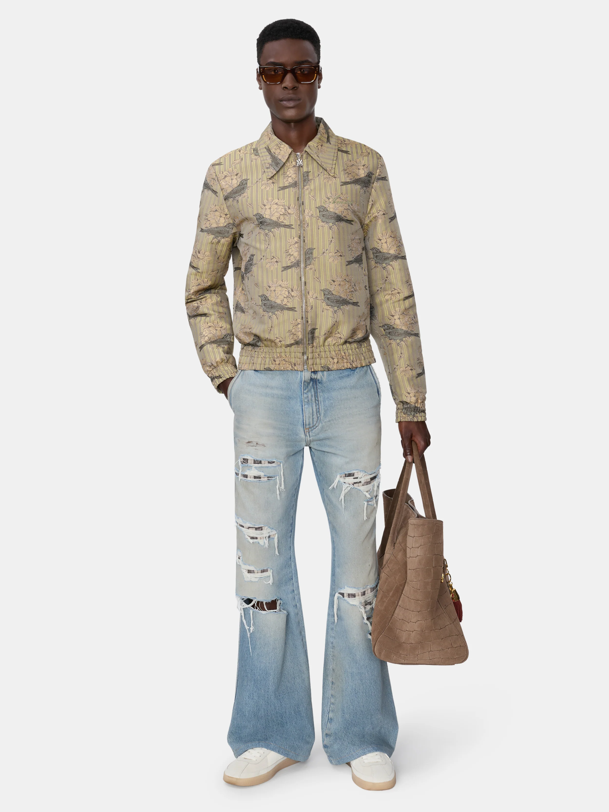 CHECKERED REPAIR BOOTCUT JEAN - Aged Indigo