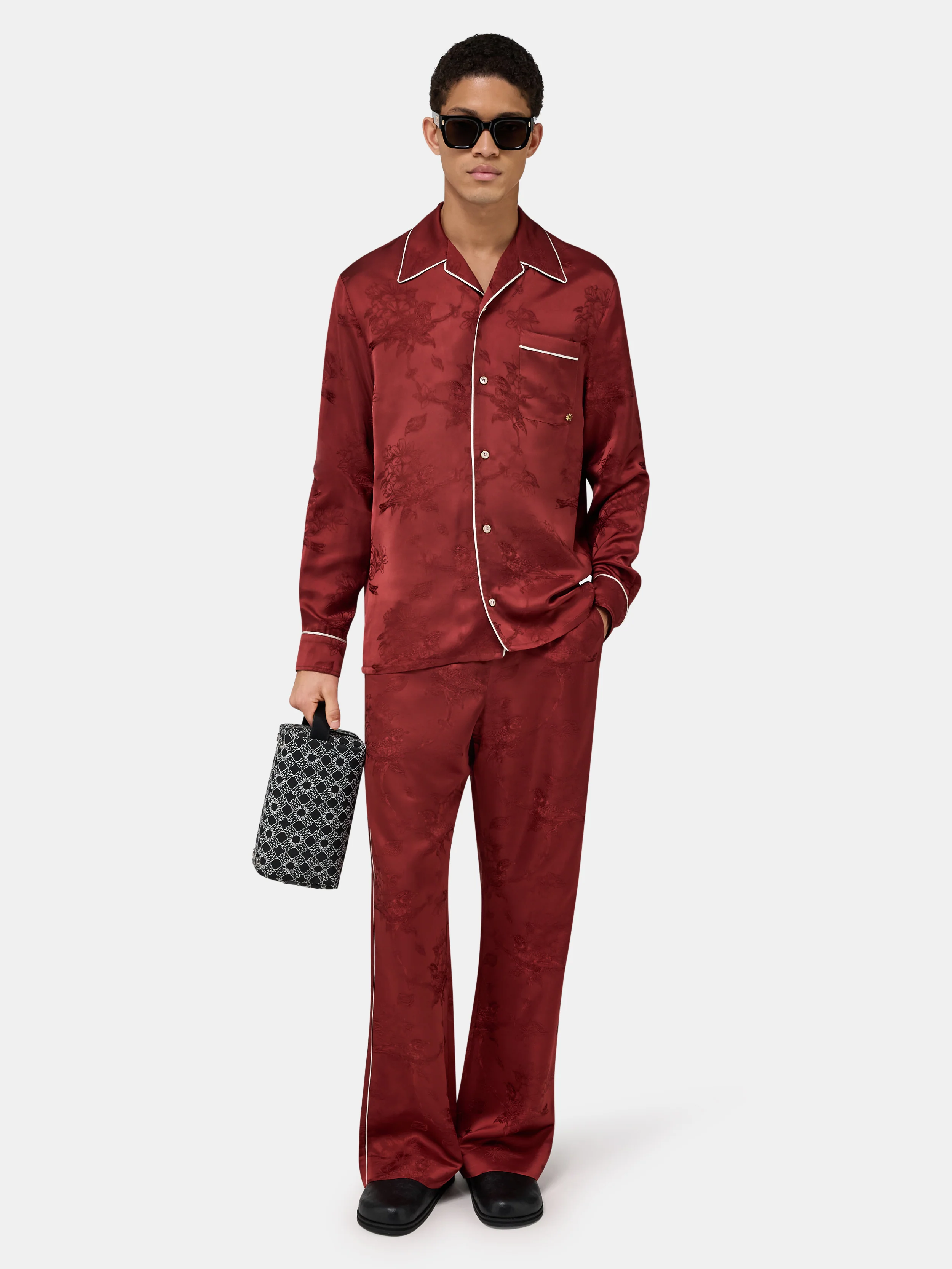 FLORAL JACQUARD PAJAMA SHIRT - Terracotta