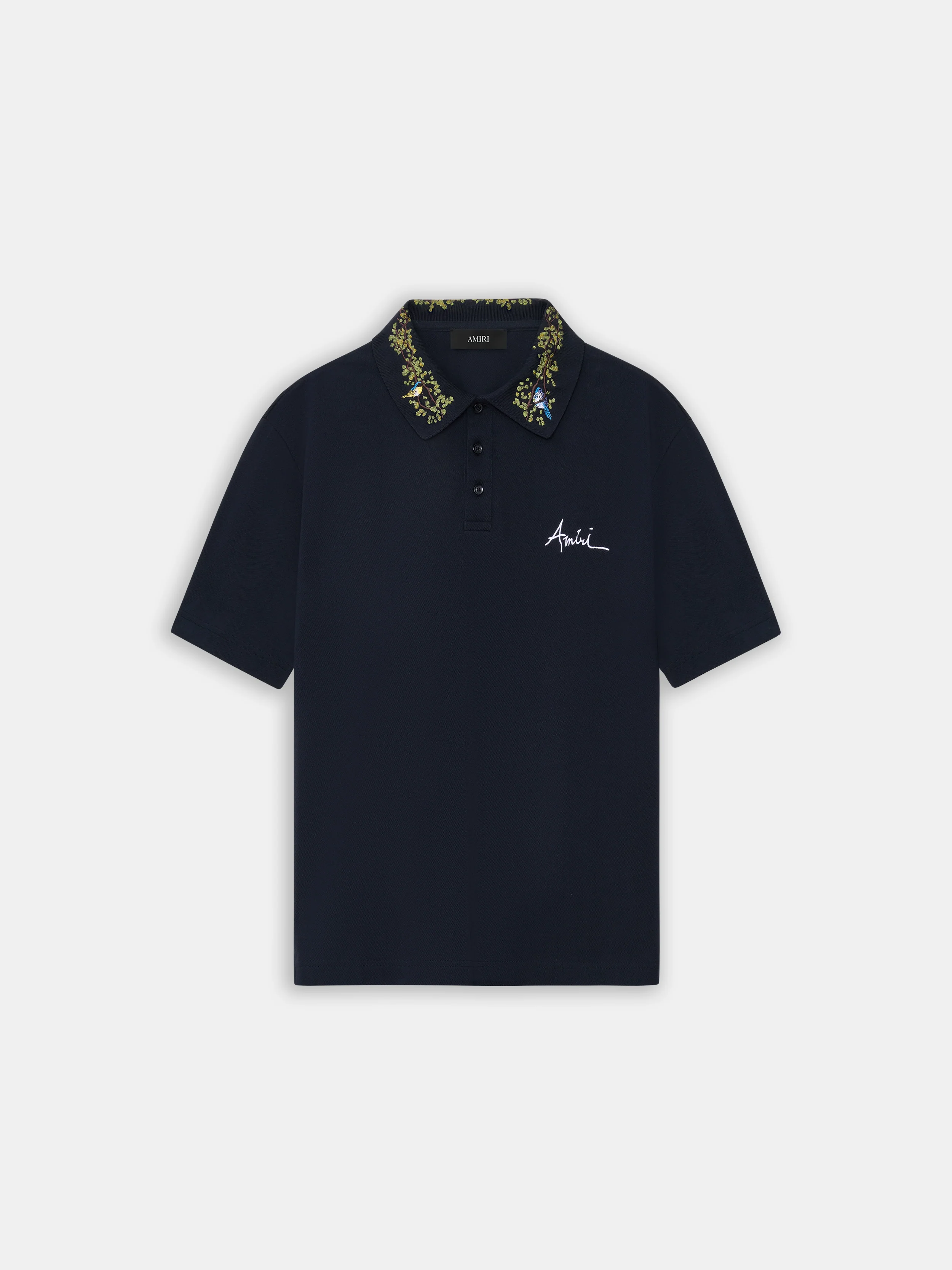 AMIRI FLORAL COLLAR POLO - Black