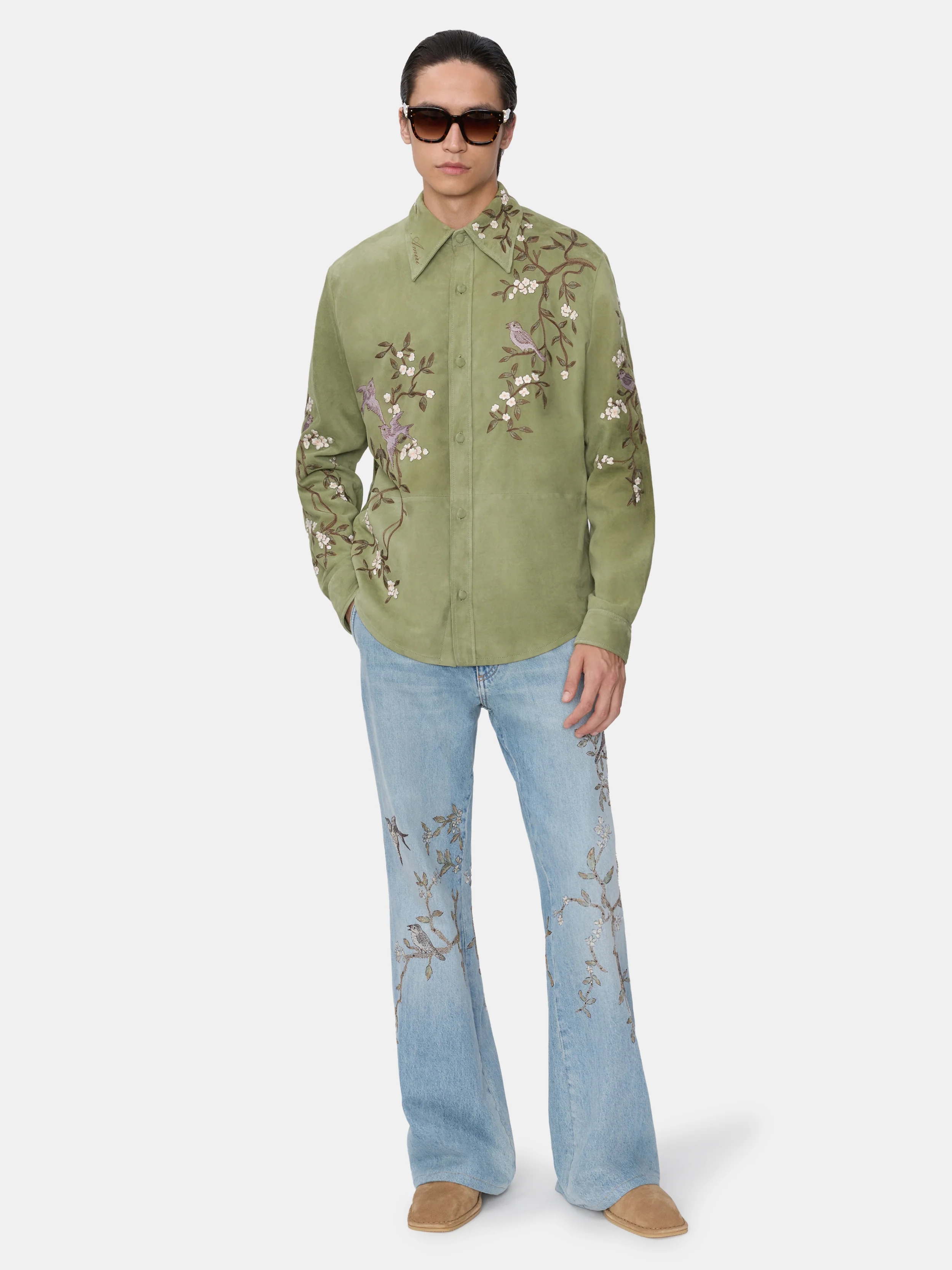 SUEDE SPARROW LONG SLEEVE SHIRT - Green Tea