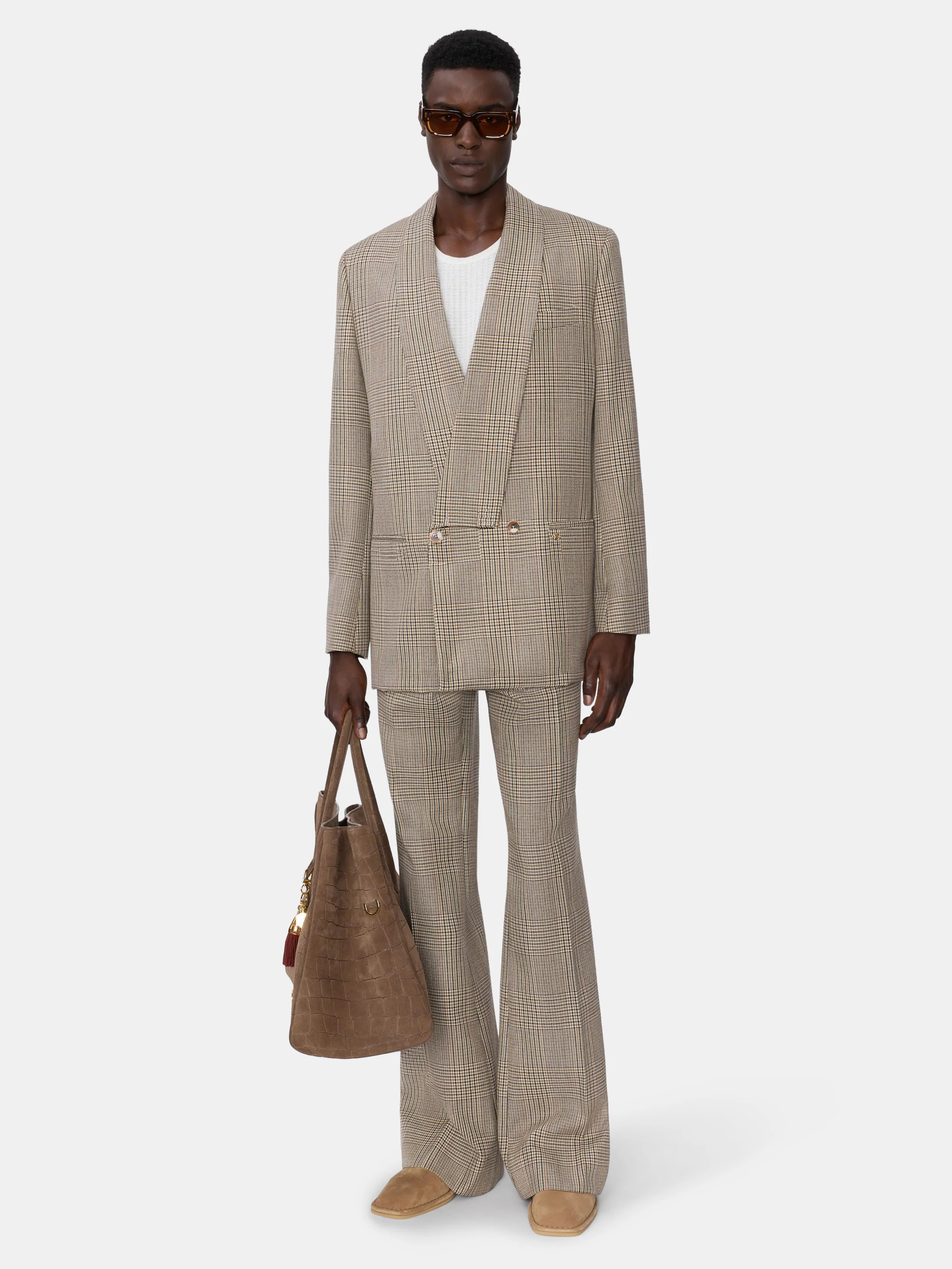 CHECK DOUBLE-BREASTED BLAZER - Taupe