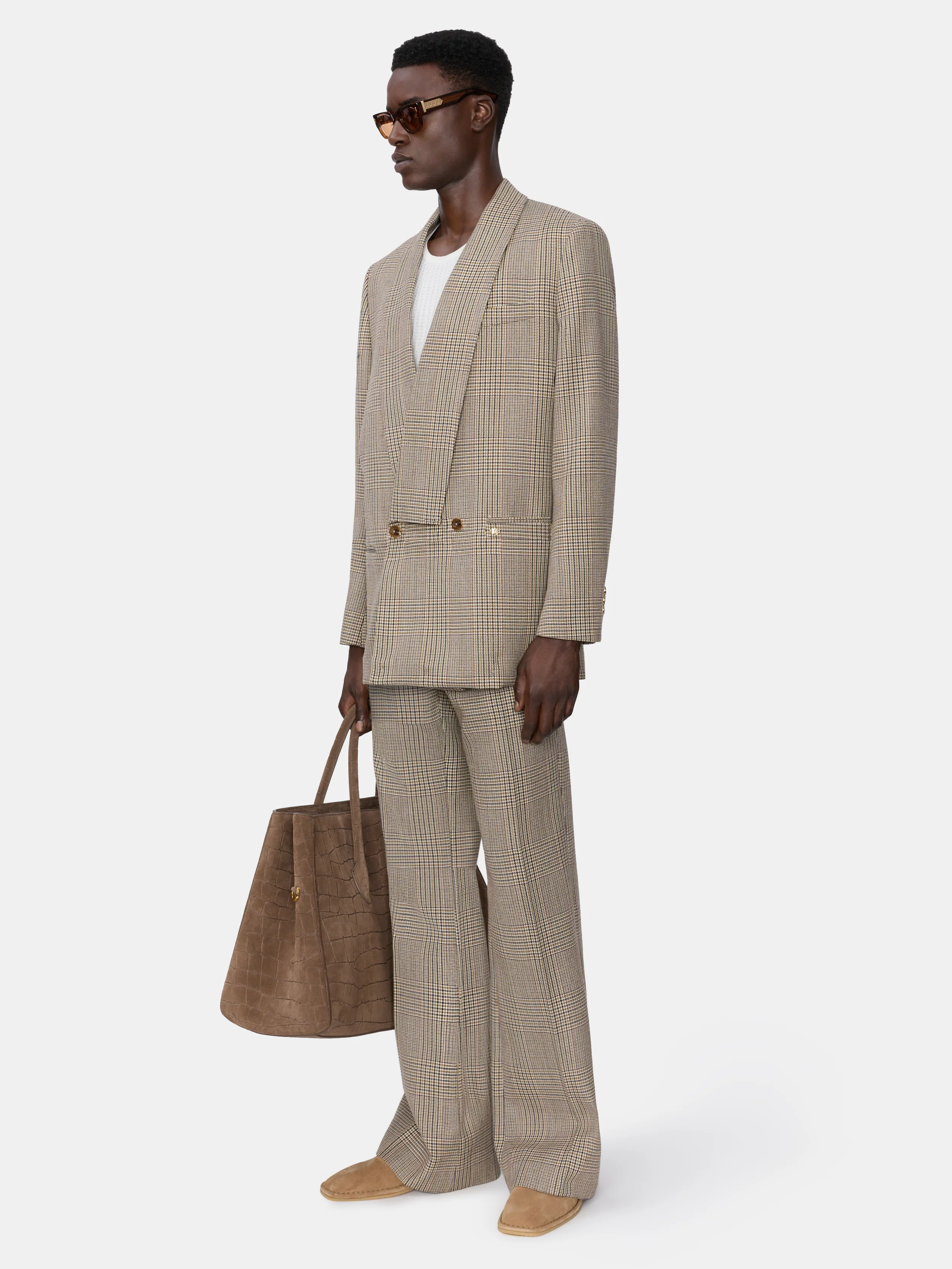 CHECK DOUBLE-BREASTED BLAZER - Taupe