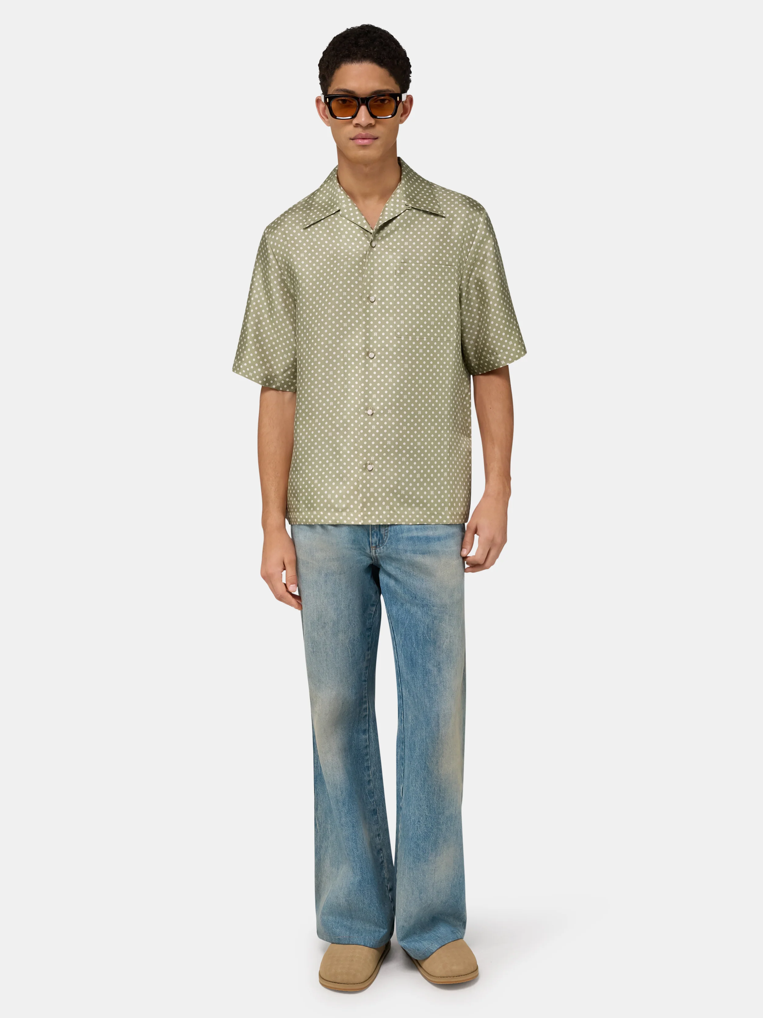 POLKA DOT CAMP SHIRT - Green Tea
