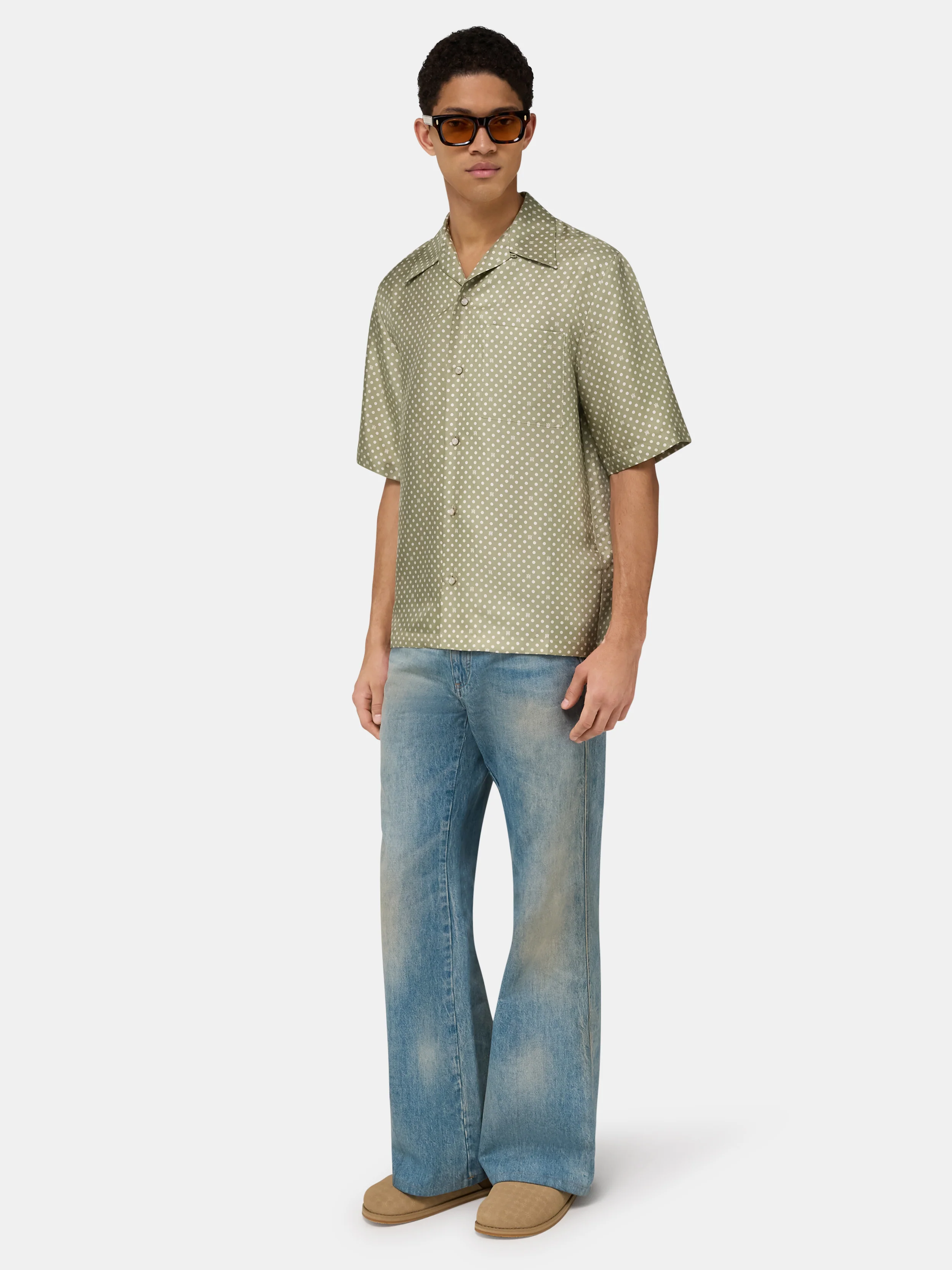 POLKA DOT CAMP SHIRT - Green Tea