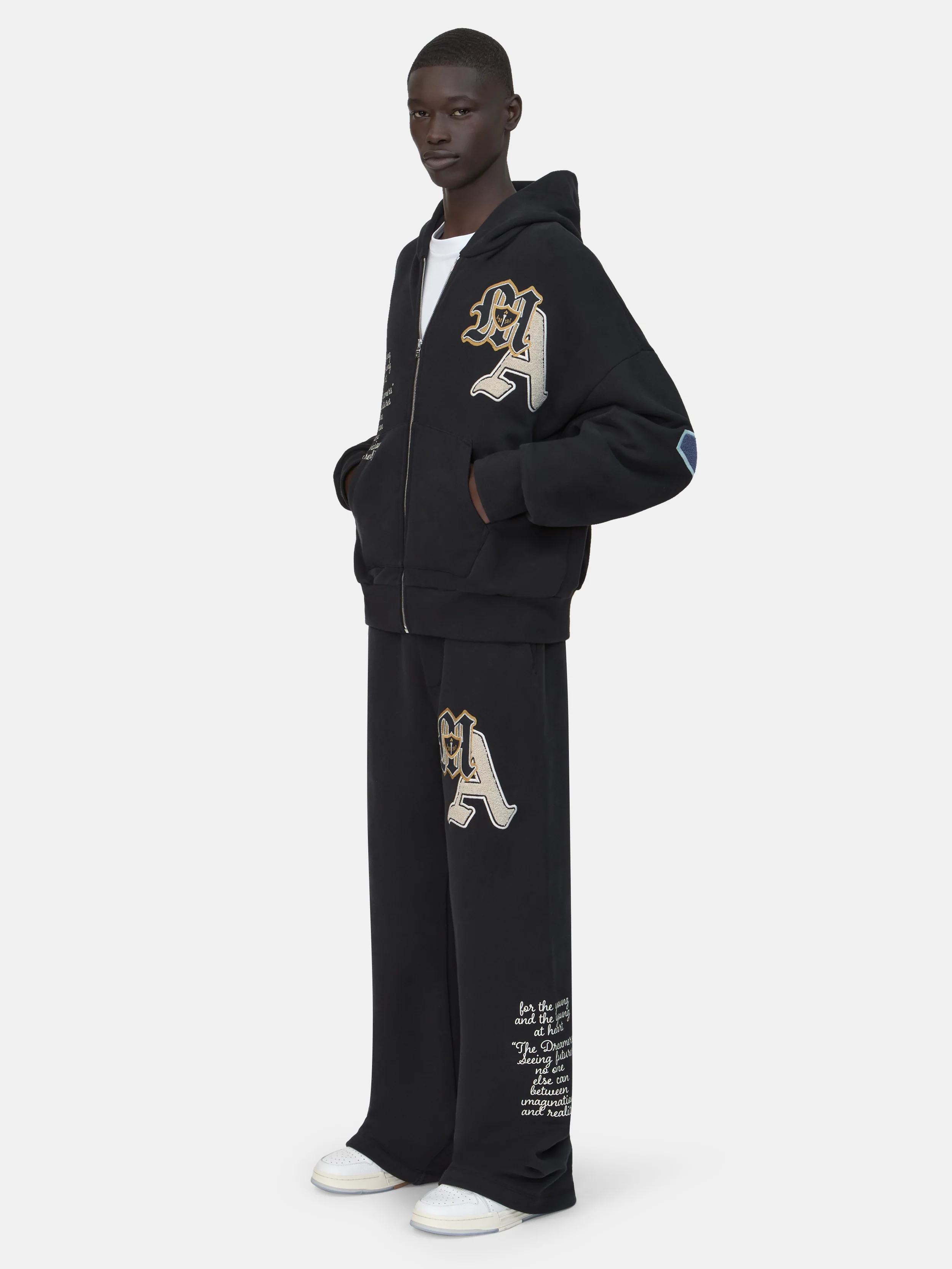 VARSITY PATCH OVERSIZED ZIP HOODIE - Black