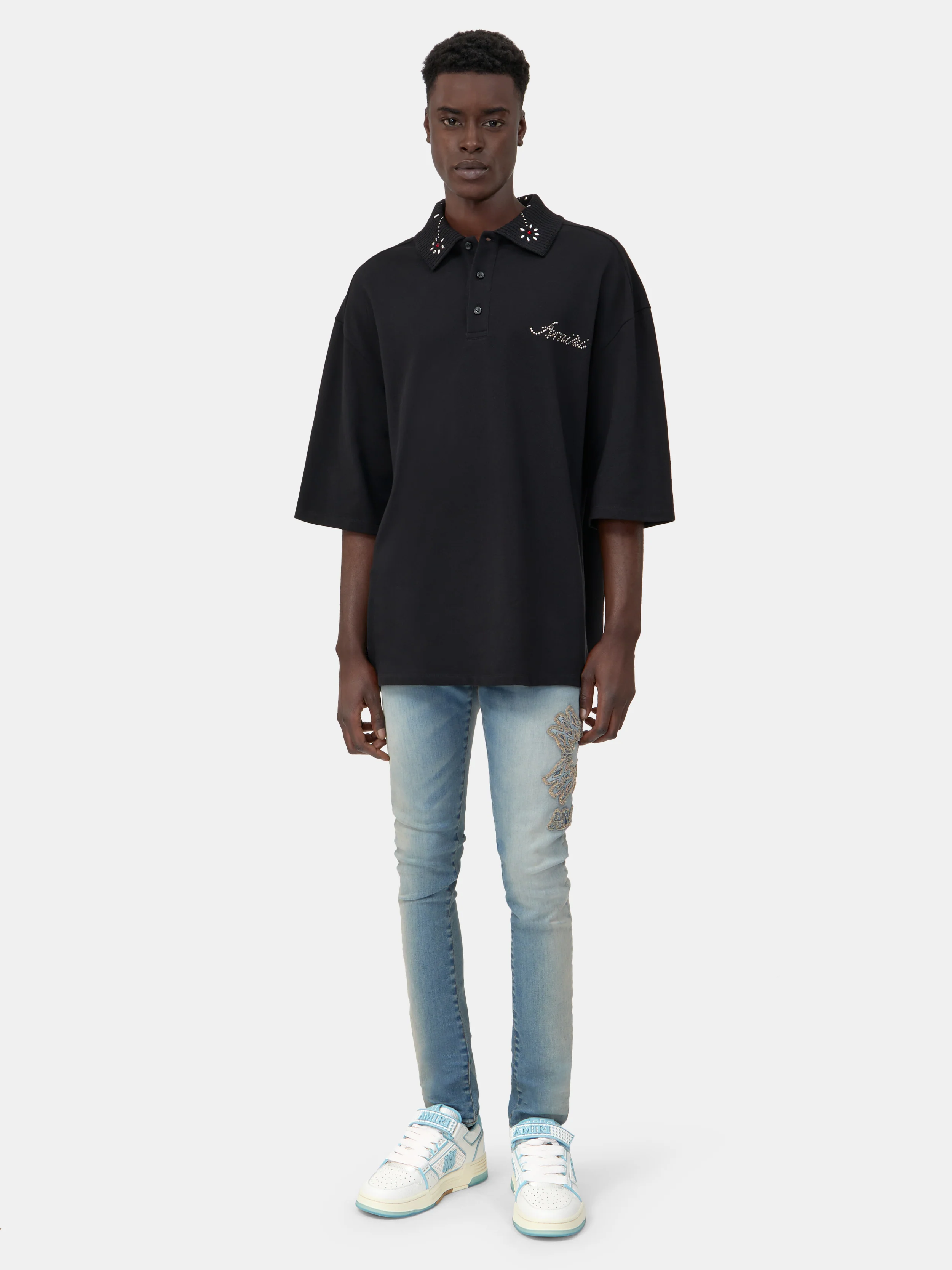 MA QUAD APPLIQUE SKINNY JEAN - Dust Indigo