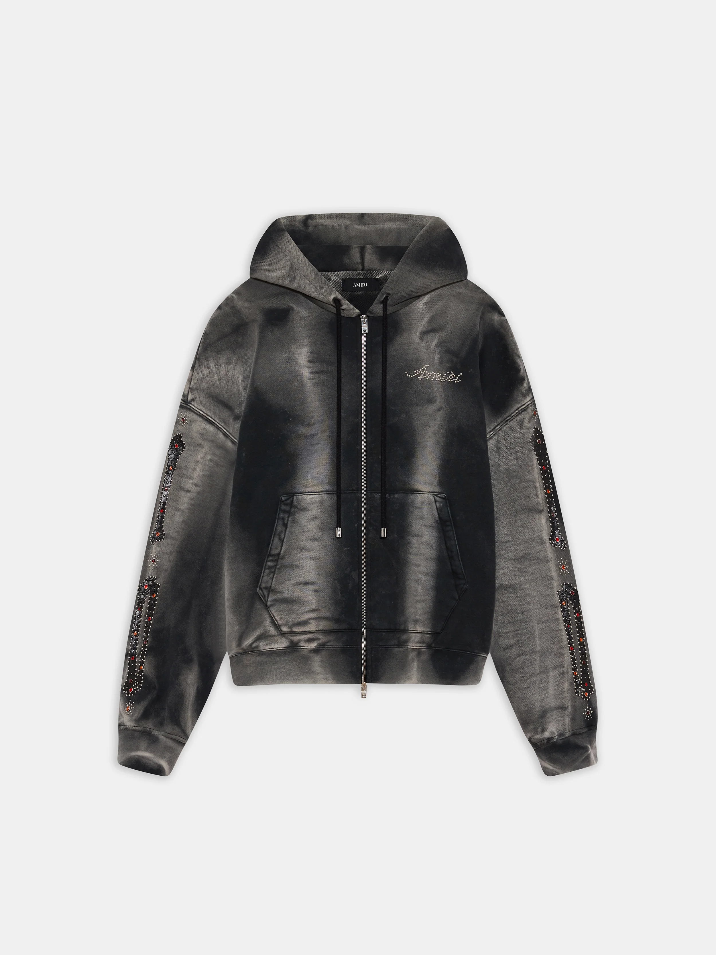 BONES STUDDED OVERSIZED ZIP HOODIE - Black