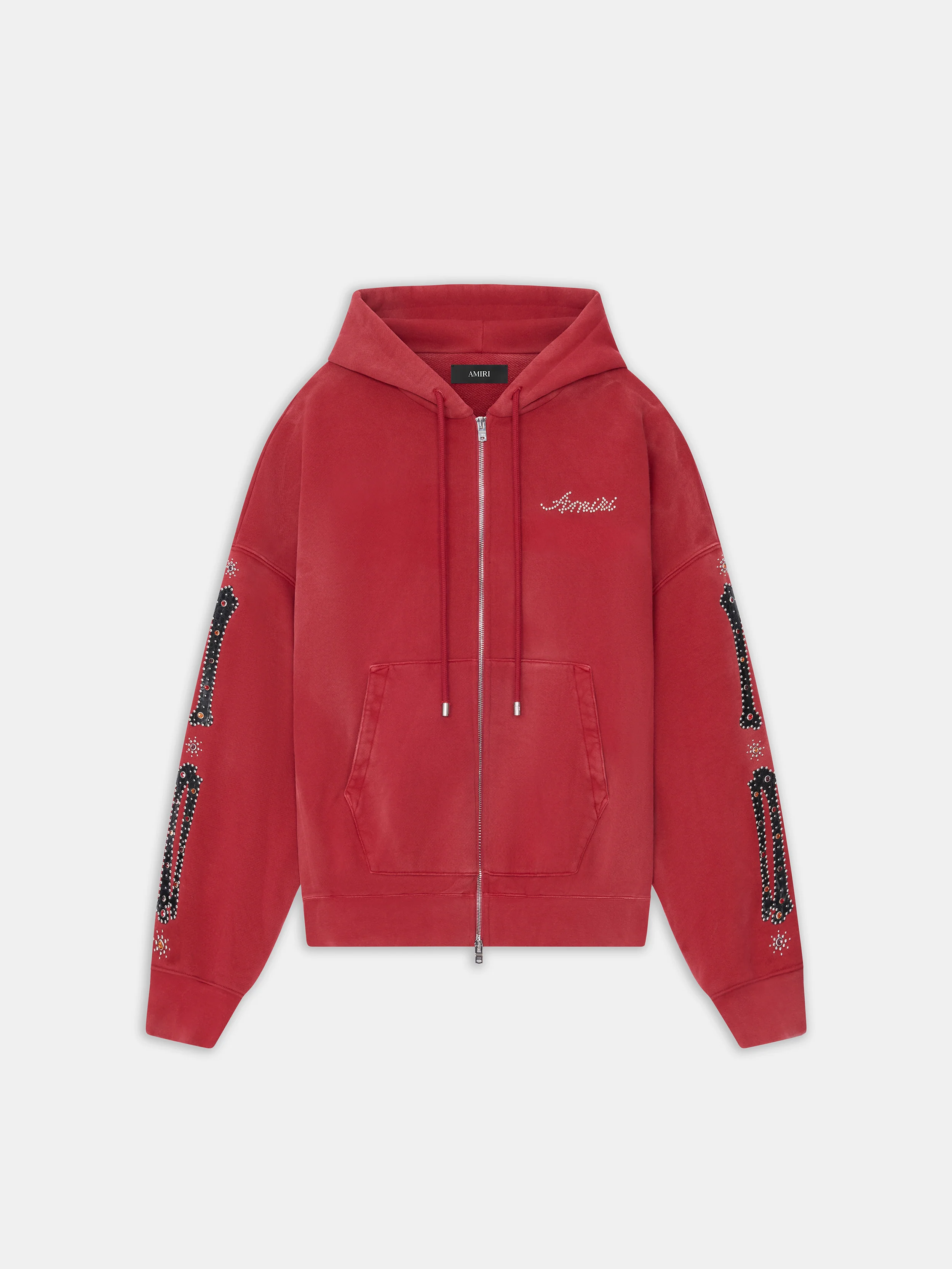 BONES STUDDED OVERSIZED ZIP HOODIE - Red Rose