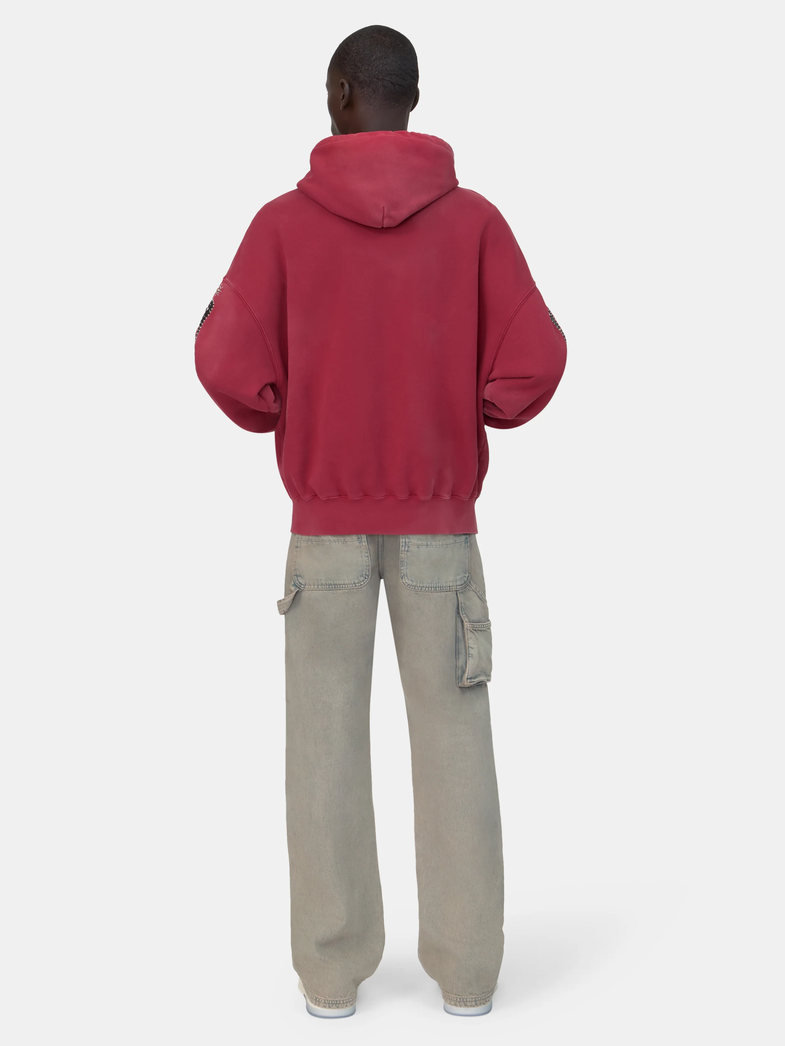 BONES STUDDED OVERSIZED ZIP HOODIE - Red Rose