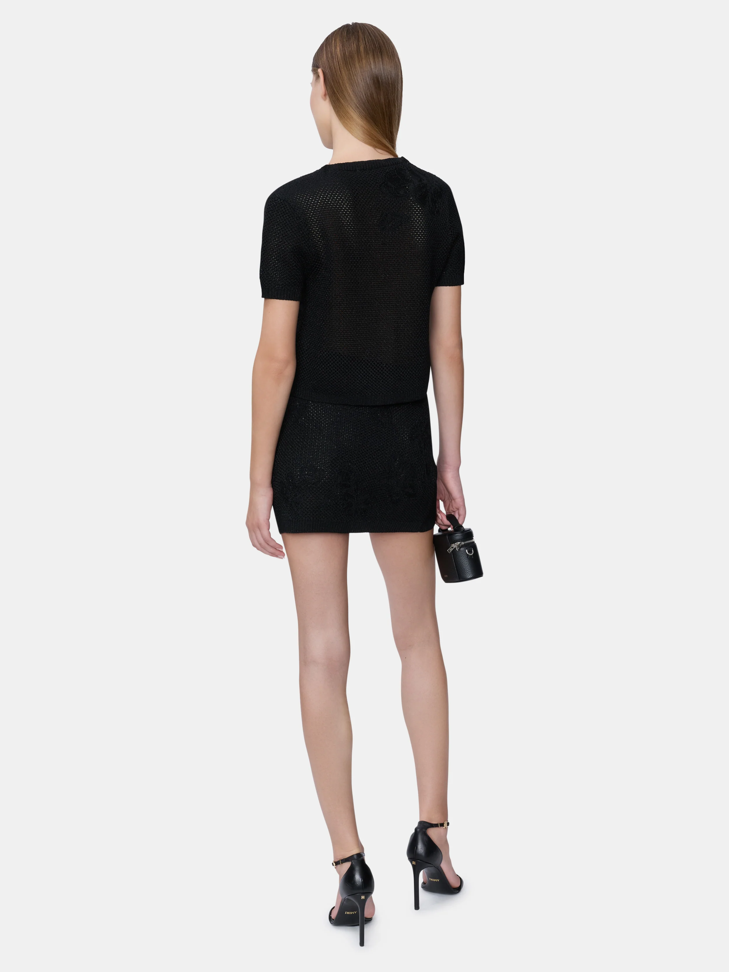WOMEN - WOMEN'S FLORAL CROCHET TEE - Black