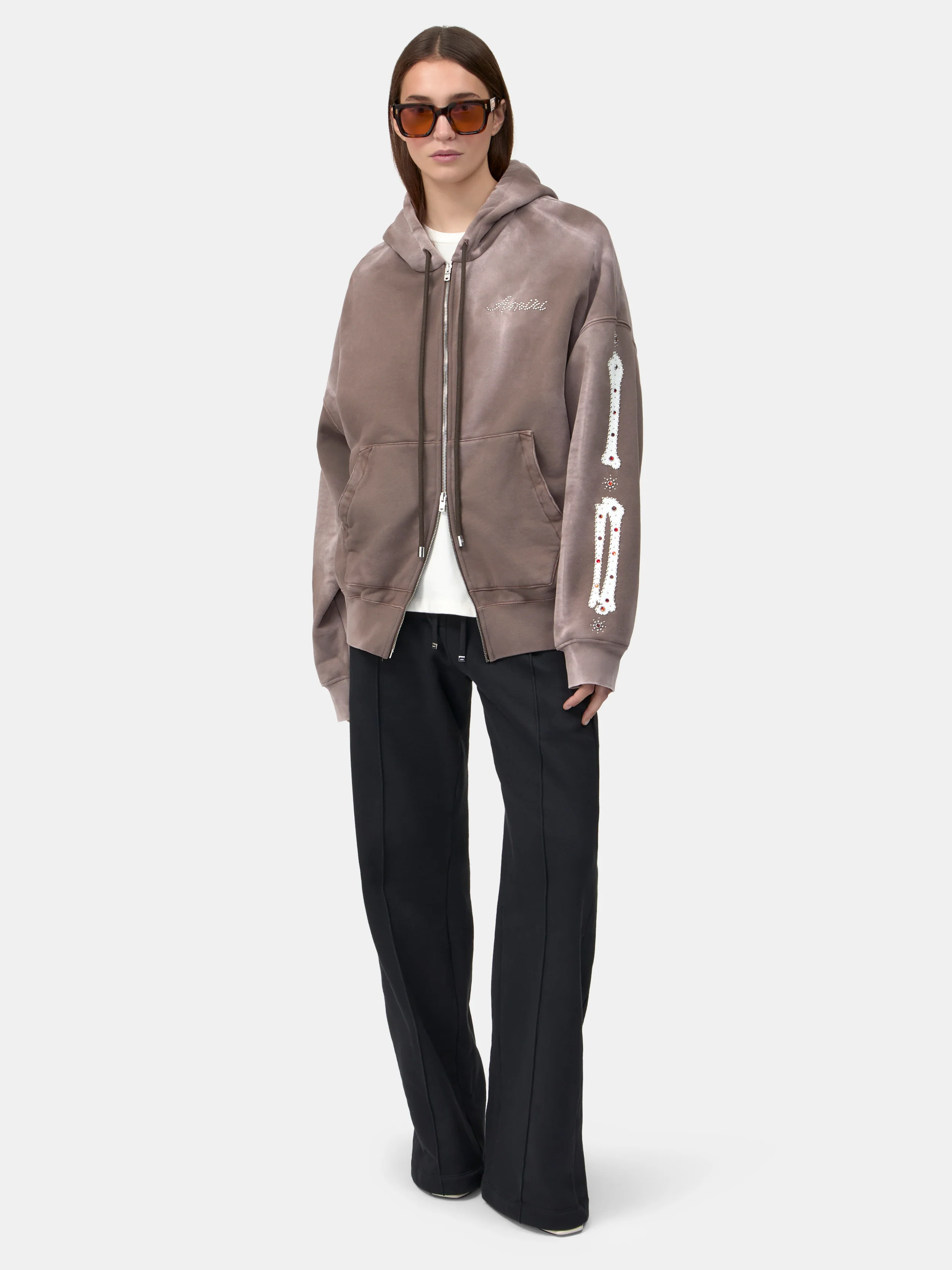 WOMEN - WOMEN'S BONES STUDDED ZIP HOODIE - Dark Brown