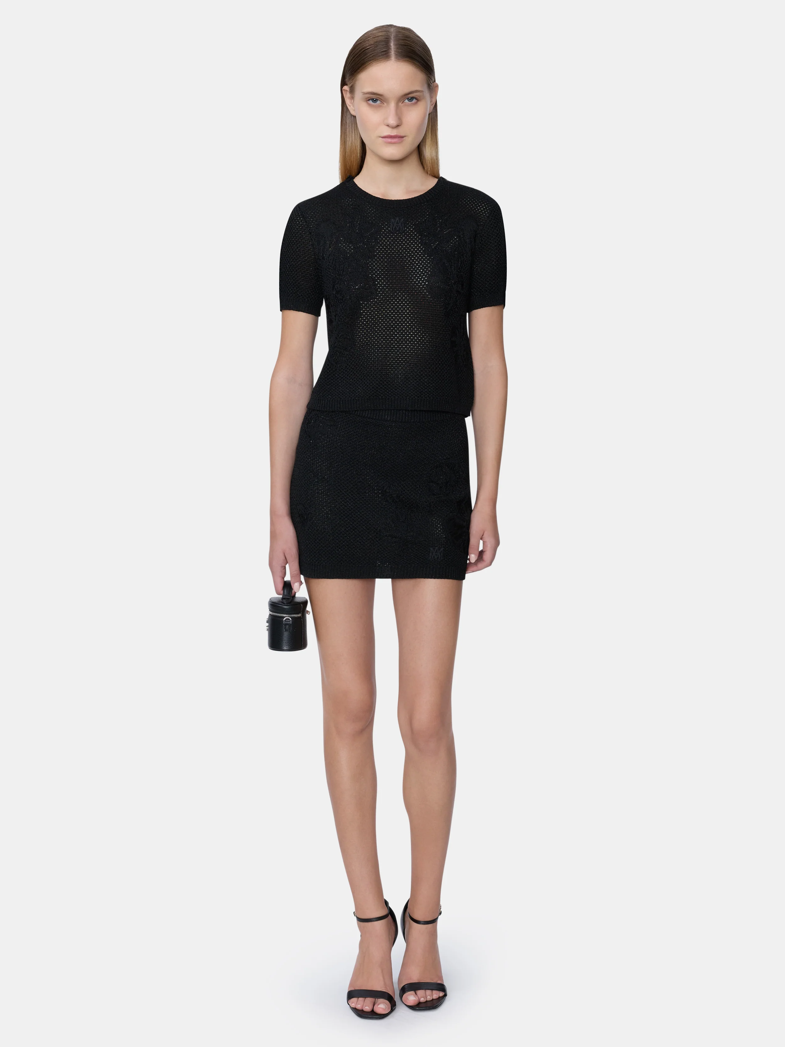 WOMEN - WOMEN'S FLORAL CROCHET MINI SKIRT - Black