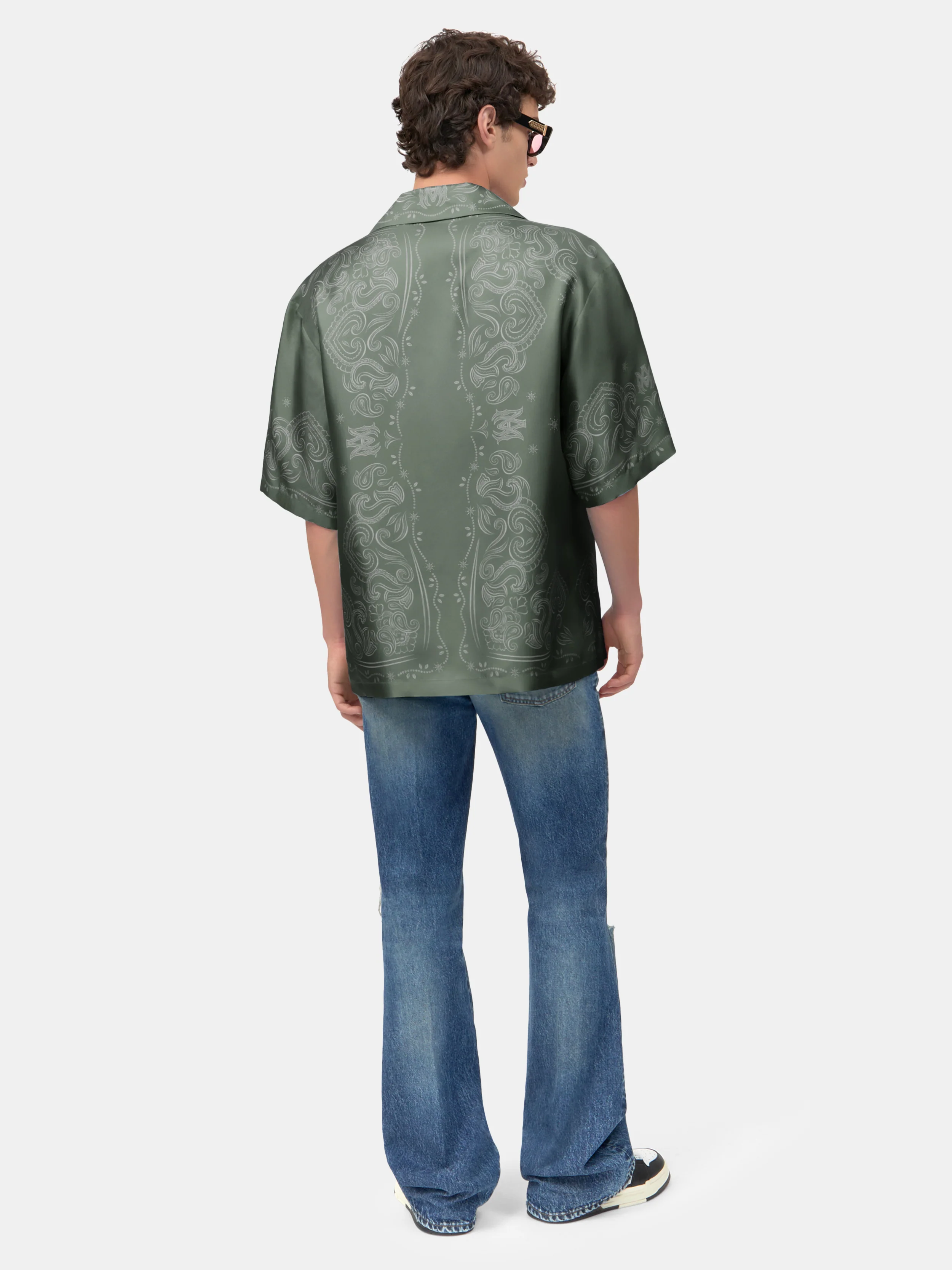 BANDANA PAINT OVERSIZED BOWLING SHIRT - Dark Sage