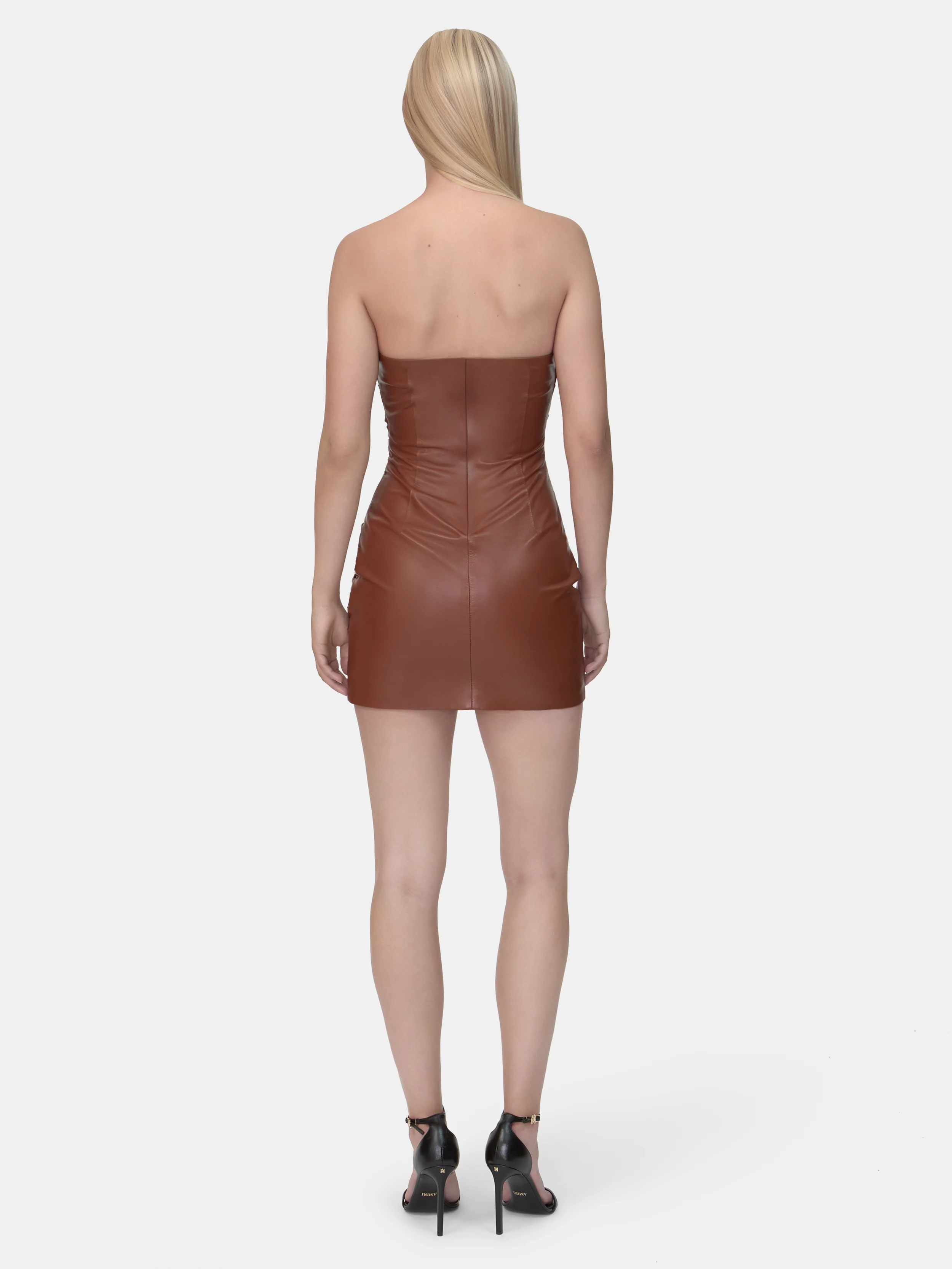 WOMEN - WOMEN'S ROUCHED LEATHER MINI DRESS - Bourbon