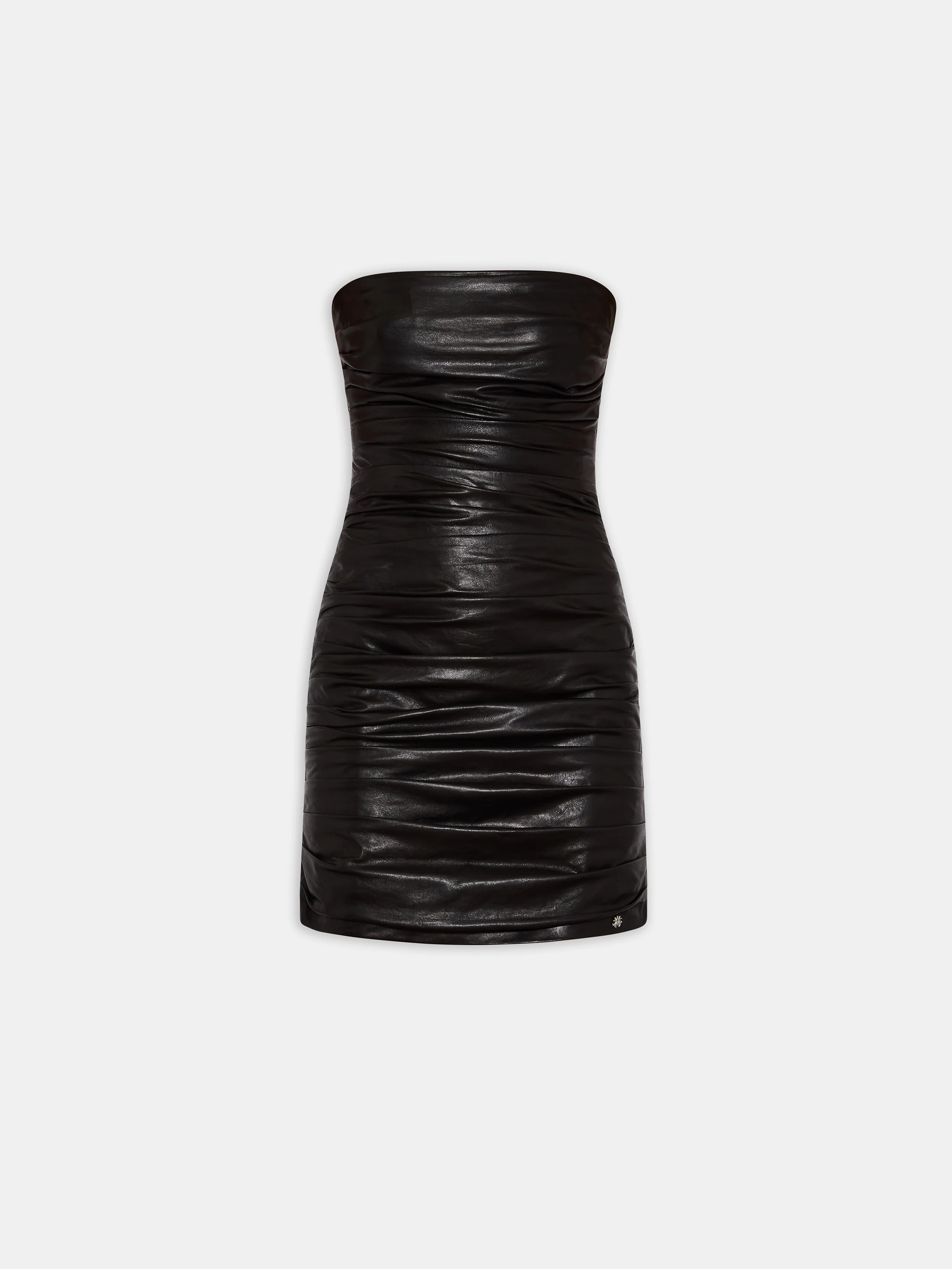 WOMEN - WOMEN'S ROUCHED LEATHER MINI DRESS - Black