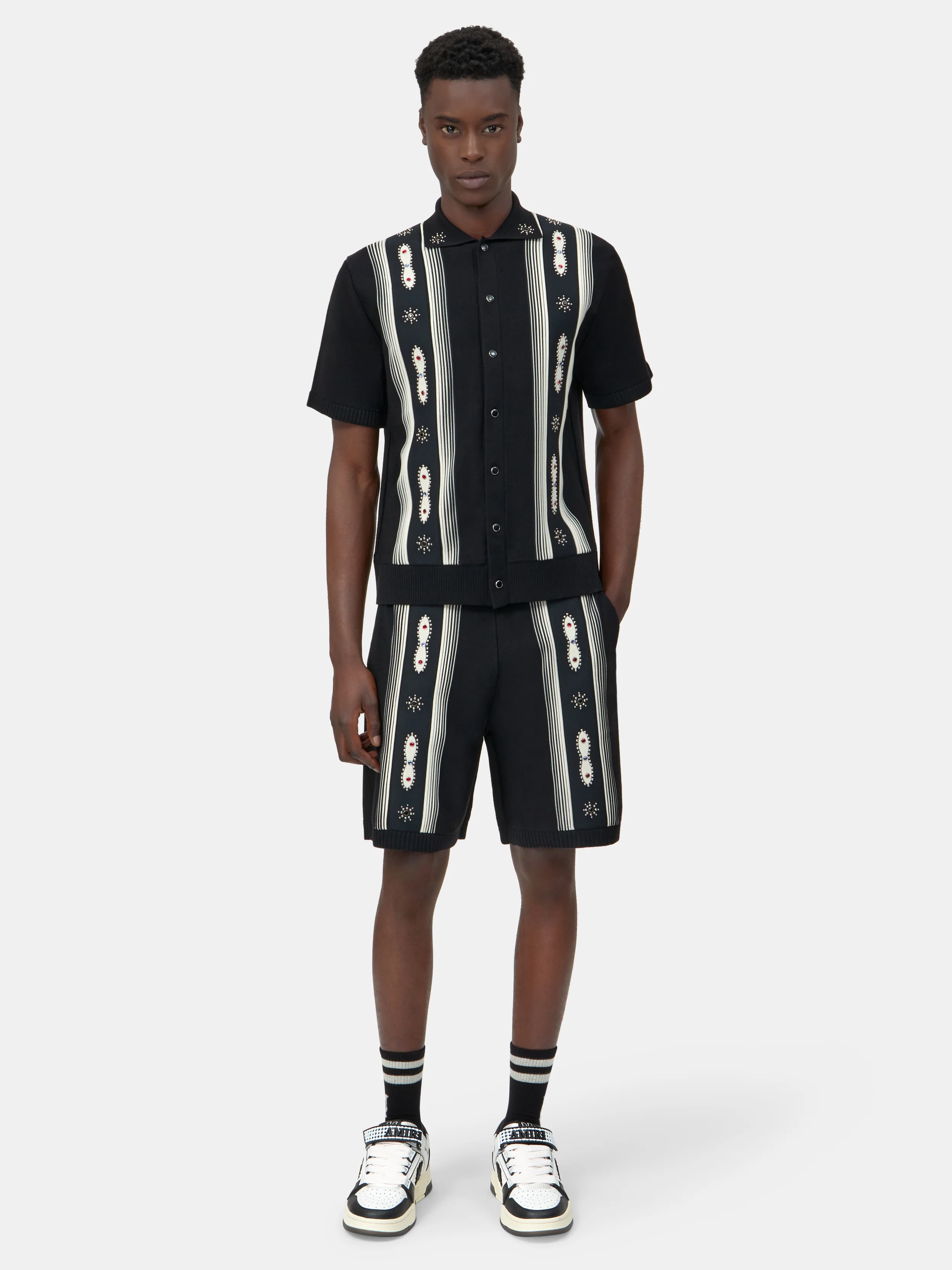 STUD STRIPE SHIRT - Black
