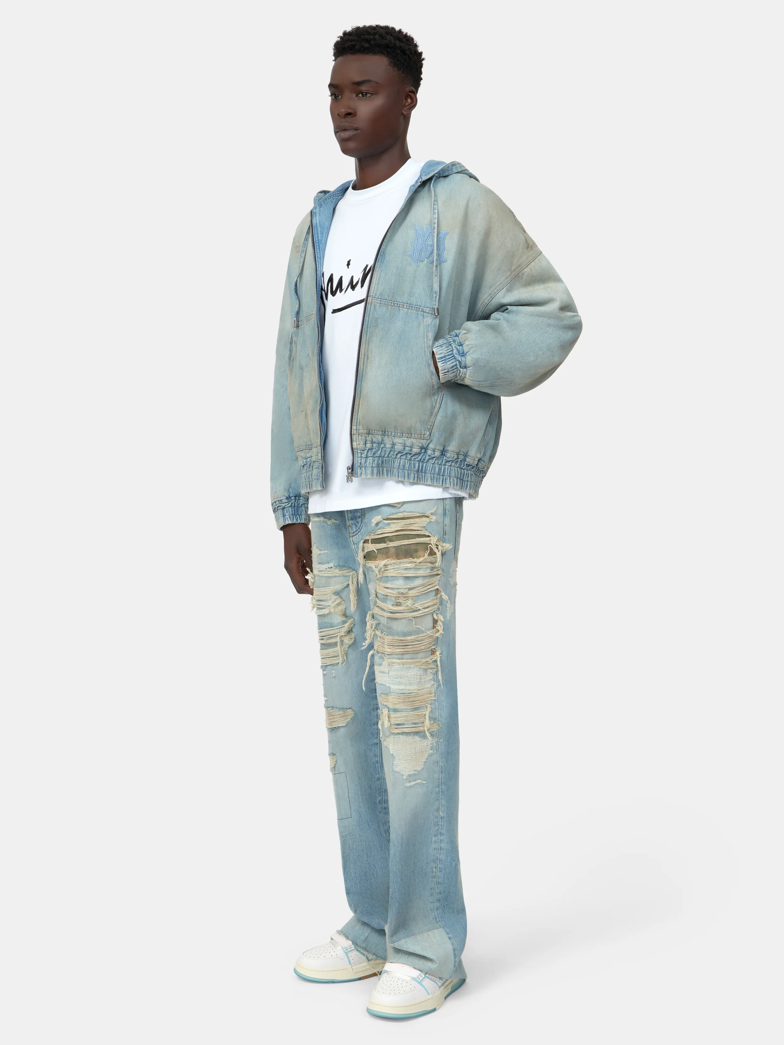 MA DENIM ZIP HOODIE - Perfect Antique Indigo