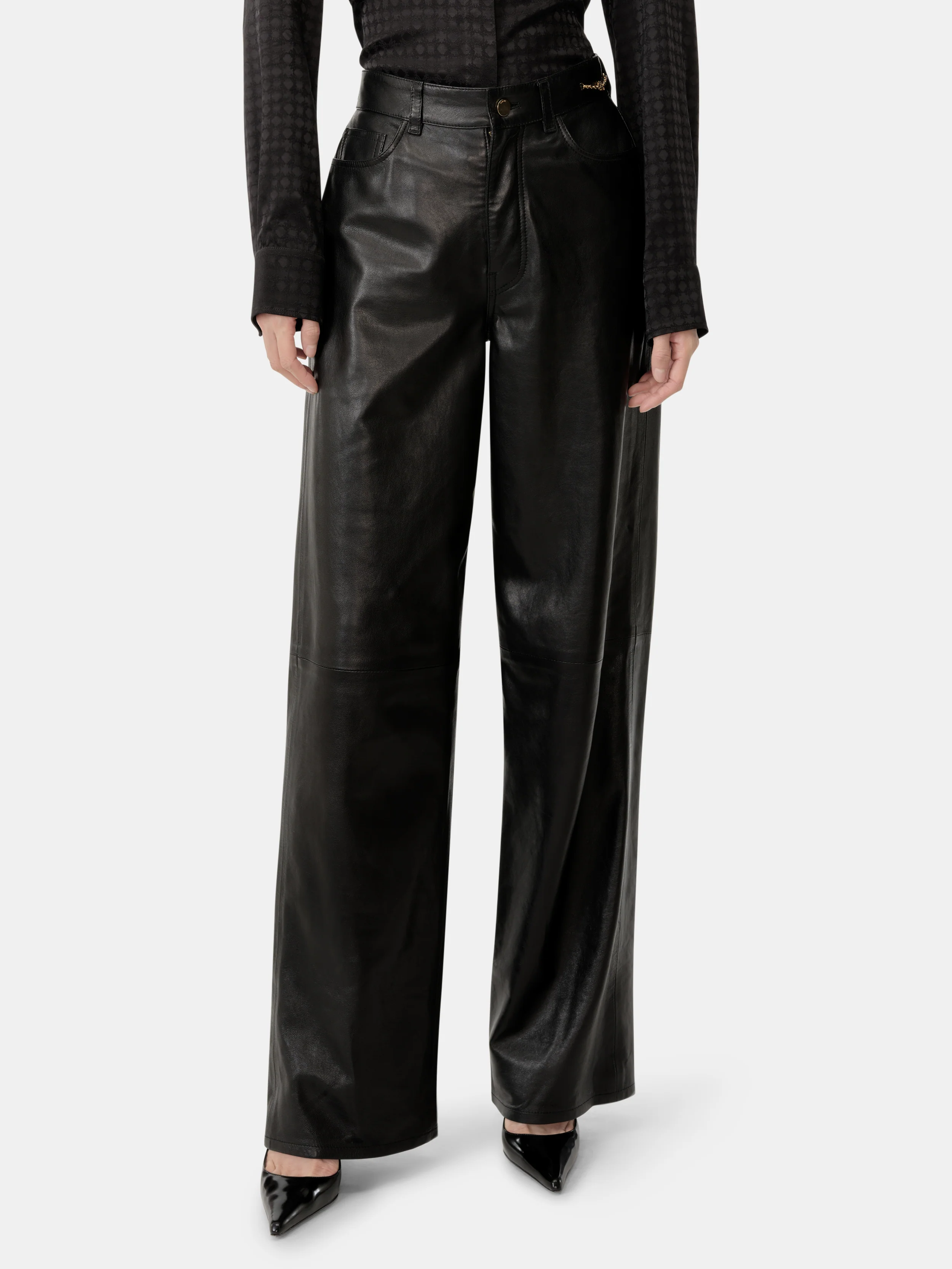 WOMEN - WOMEN'S LEATHER STRAIGHT PANT - Black