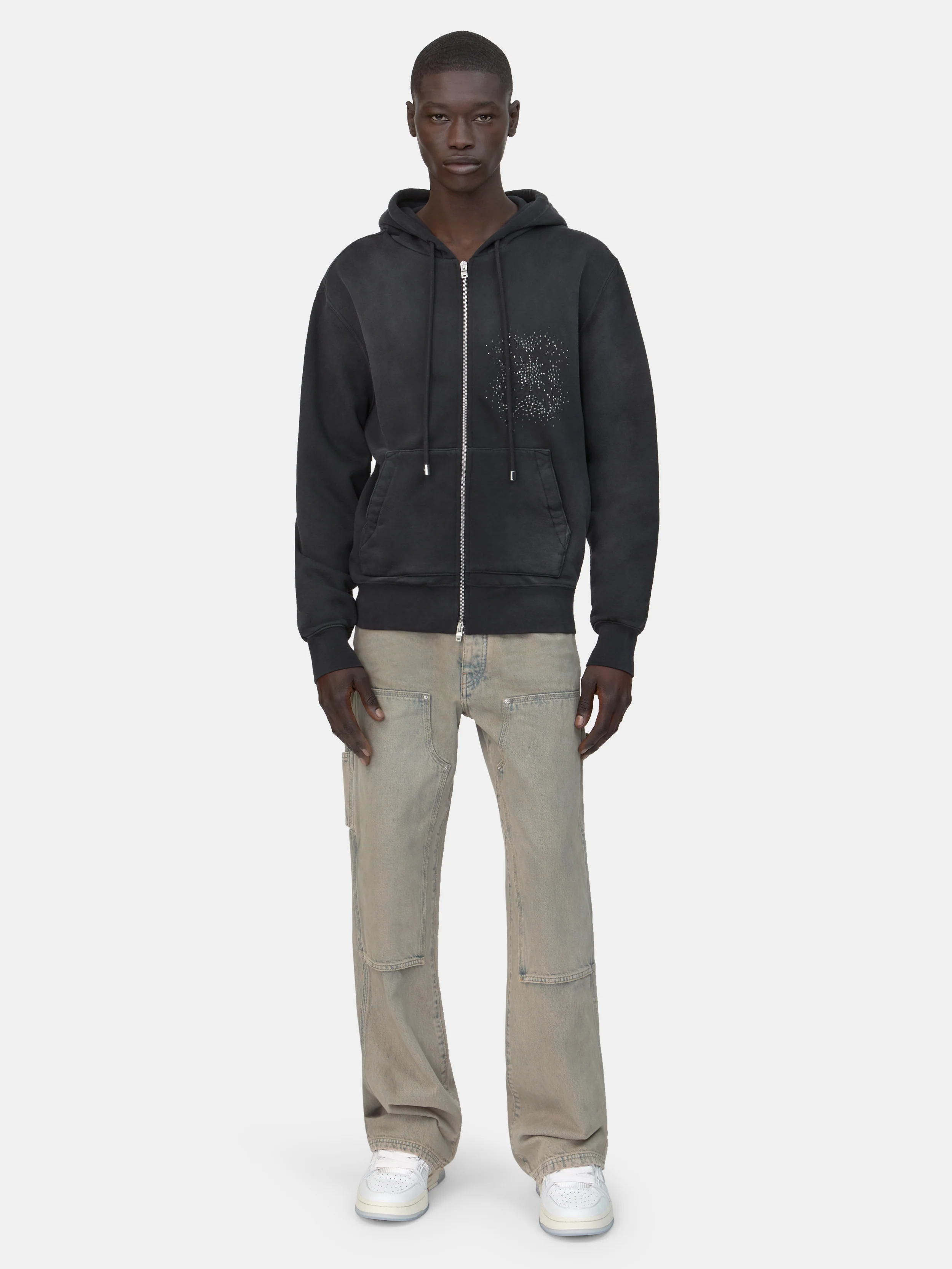 MA QUAD CRYSTAL ZIP HOODIE - Black