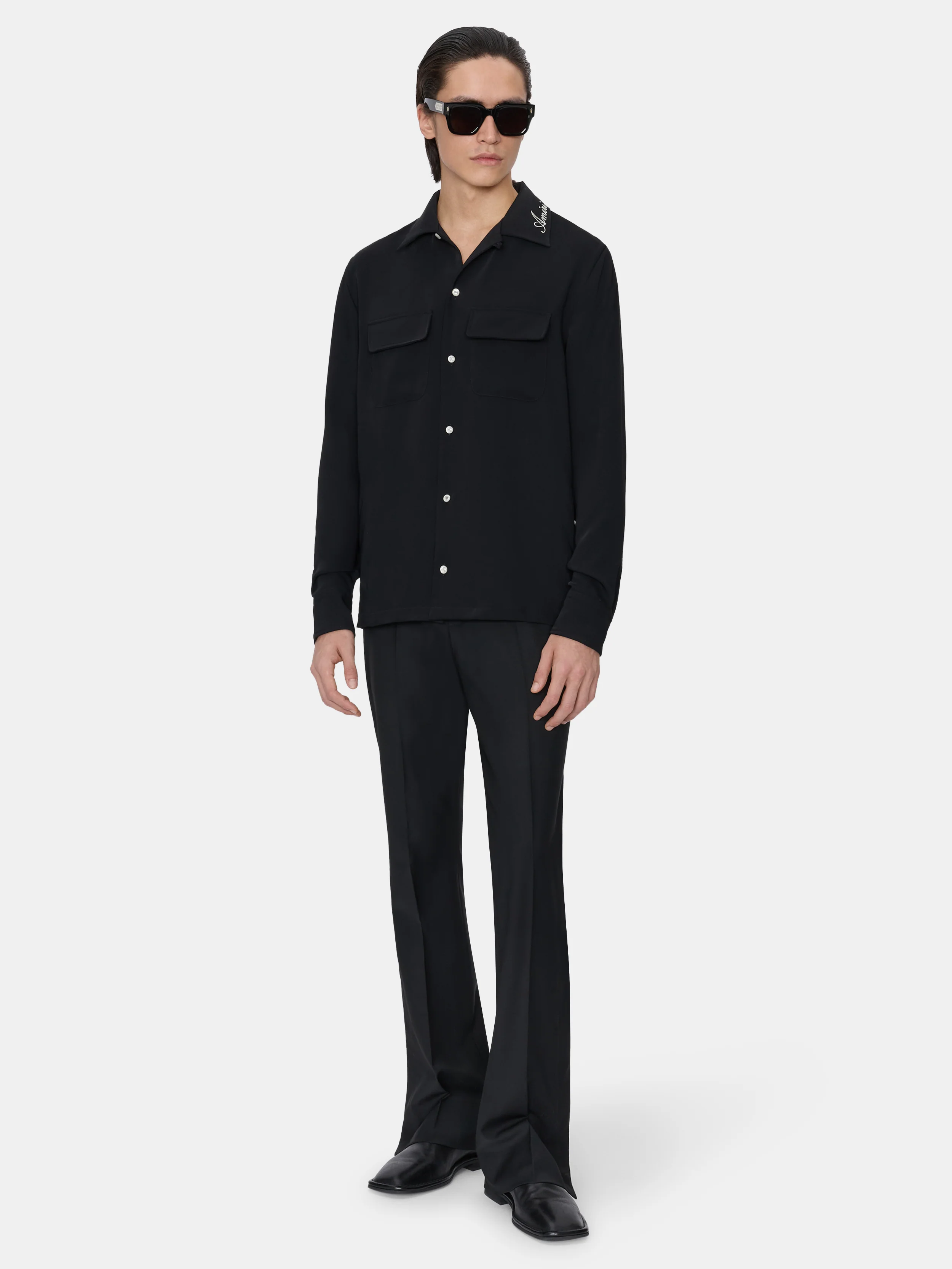 ROUND POCKET DRESS SHIRT - Black