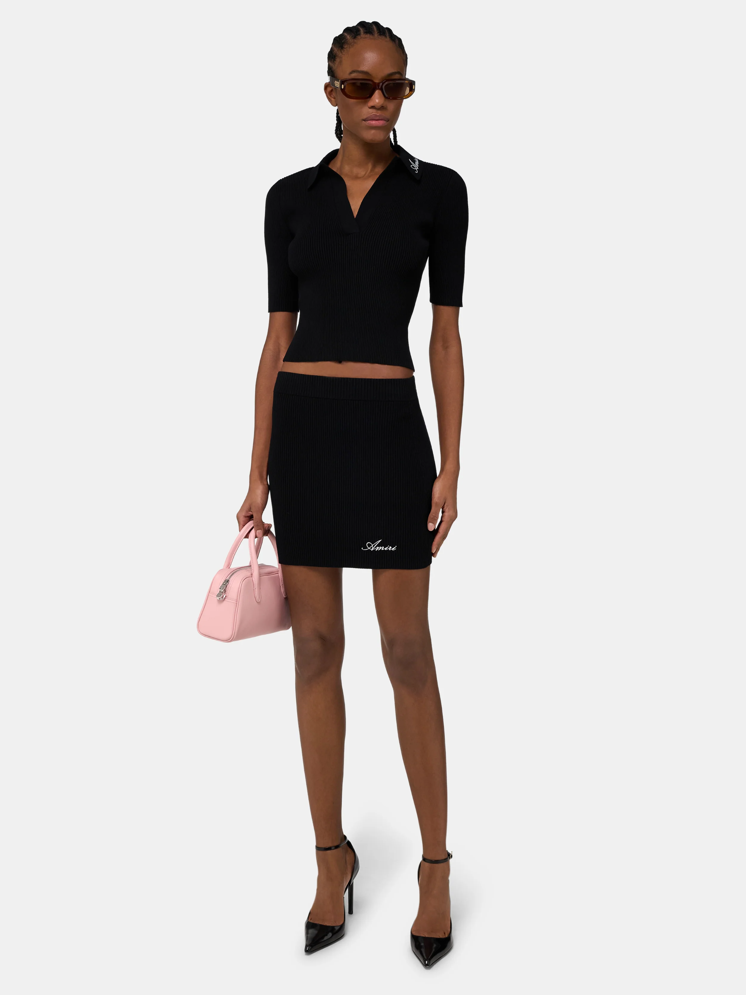 WOMEN - WOMEN'S SCRIPT RIB KNIT SS POLO - Black