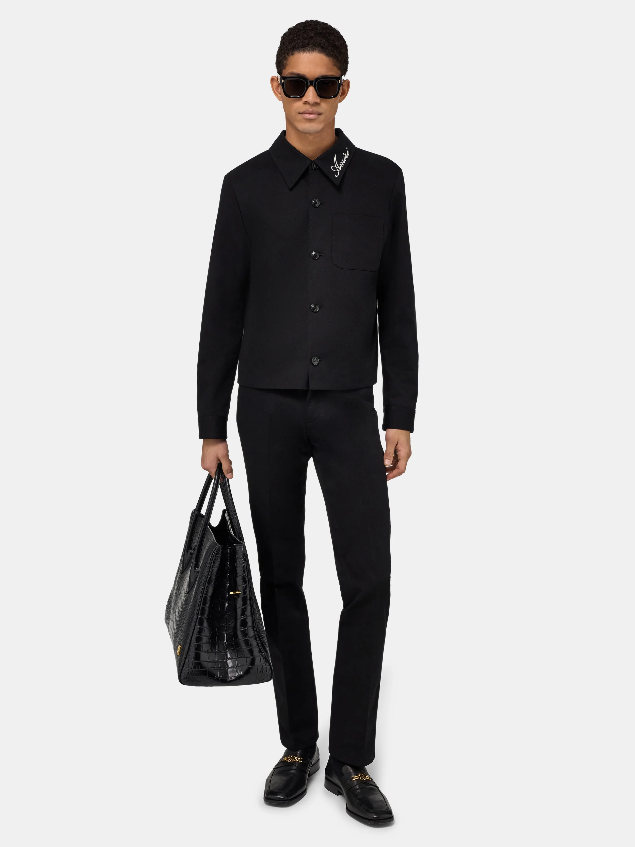 SCRIPT COLLAR SHIRT JACKET - Black