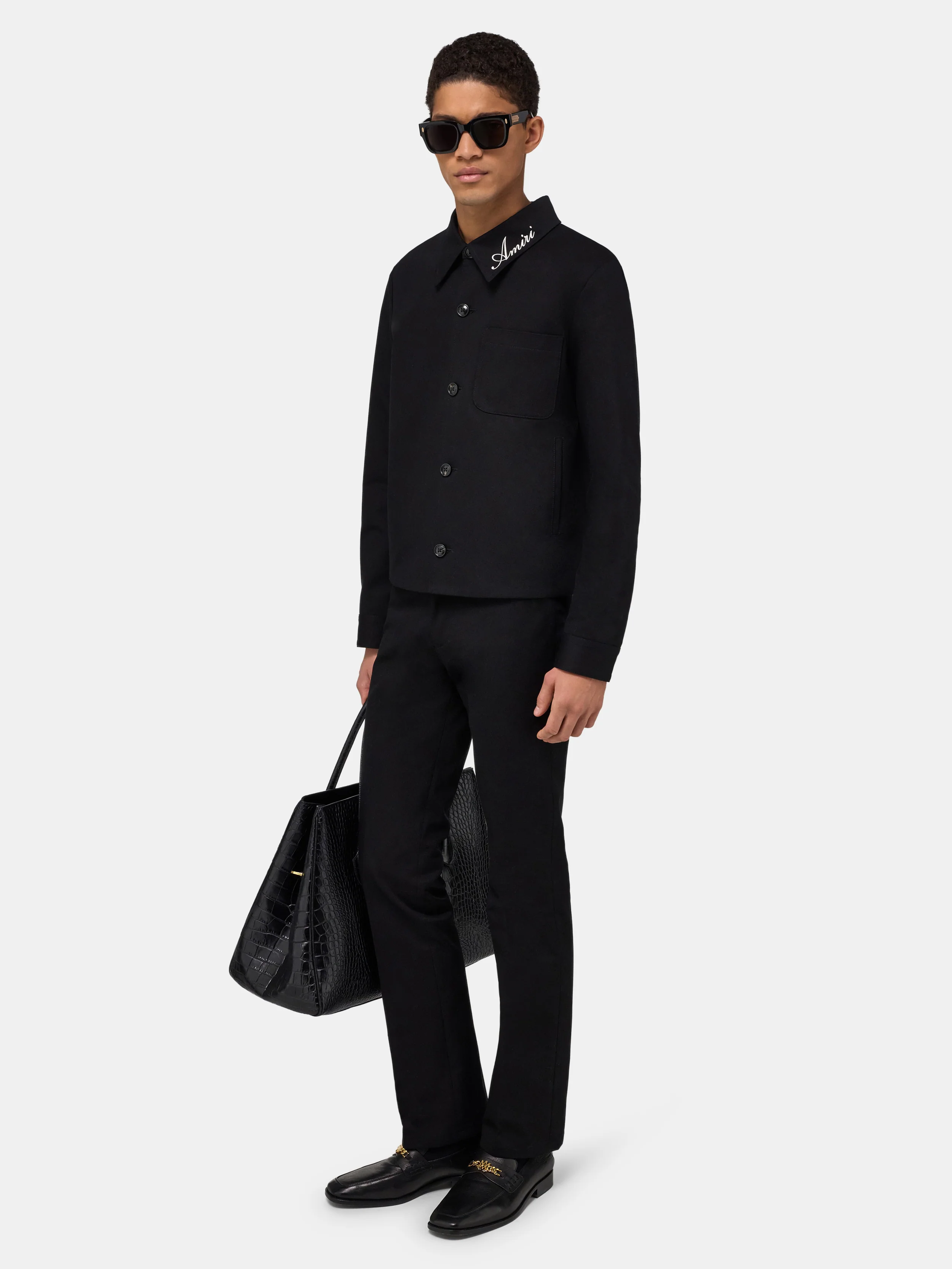 SCRIPT COLLAR SHIRT JACKET - Black